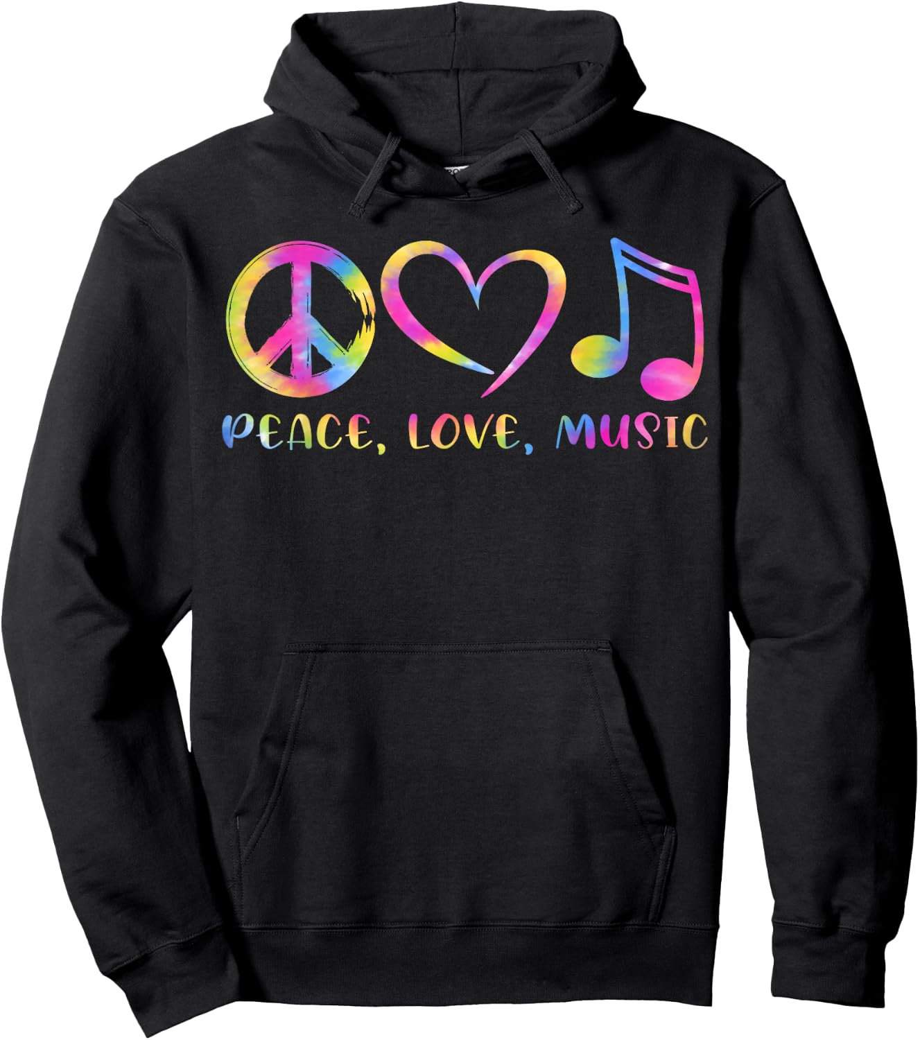 Cool Peace Love Music Tie Dye Men Women Kids Hoodie - Hoodie | Black