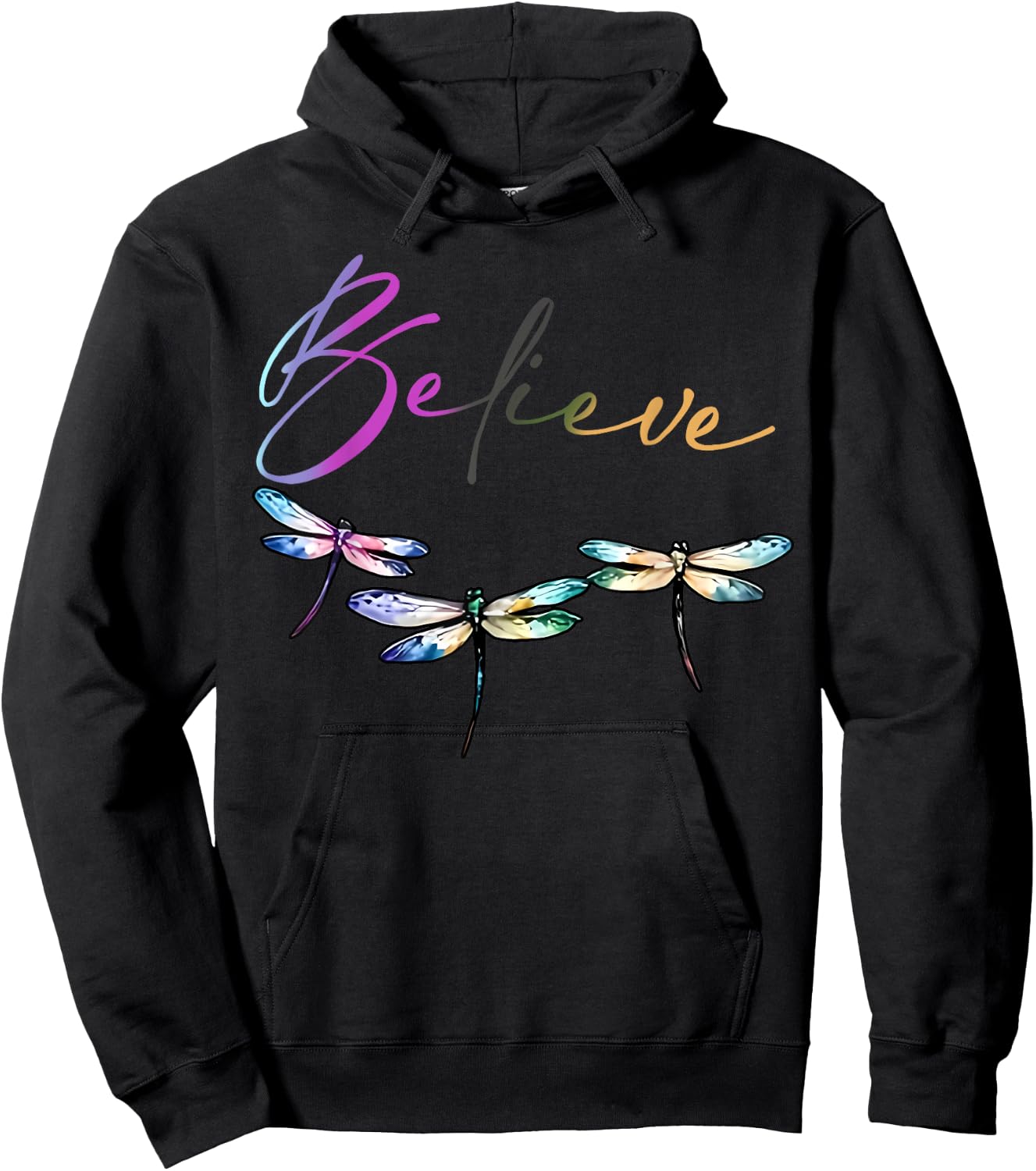 Believe Dragonfly Watercolor Art Insect Lover Hoodie - Hoodie | Black