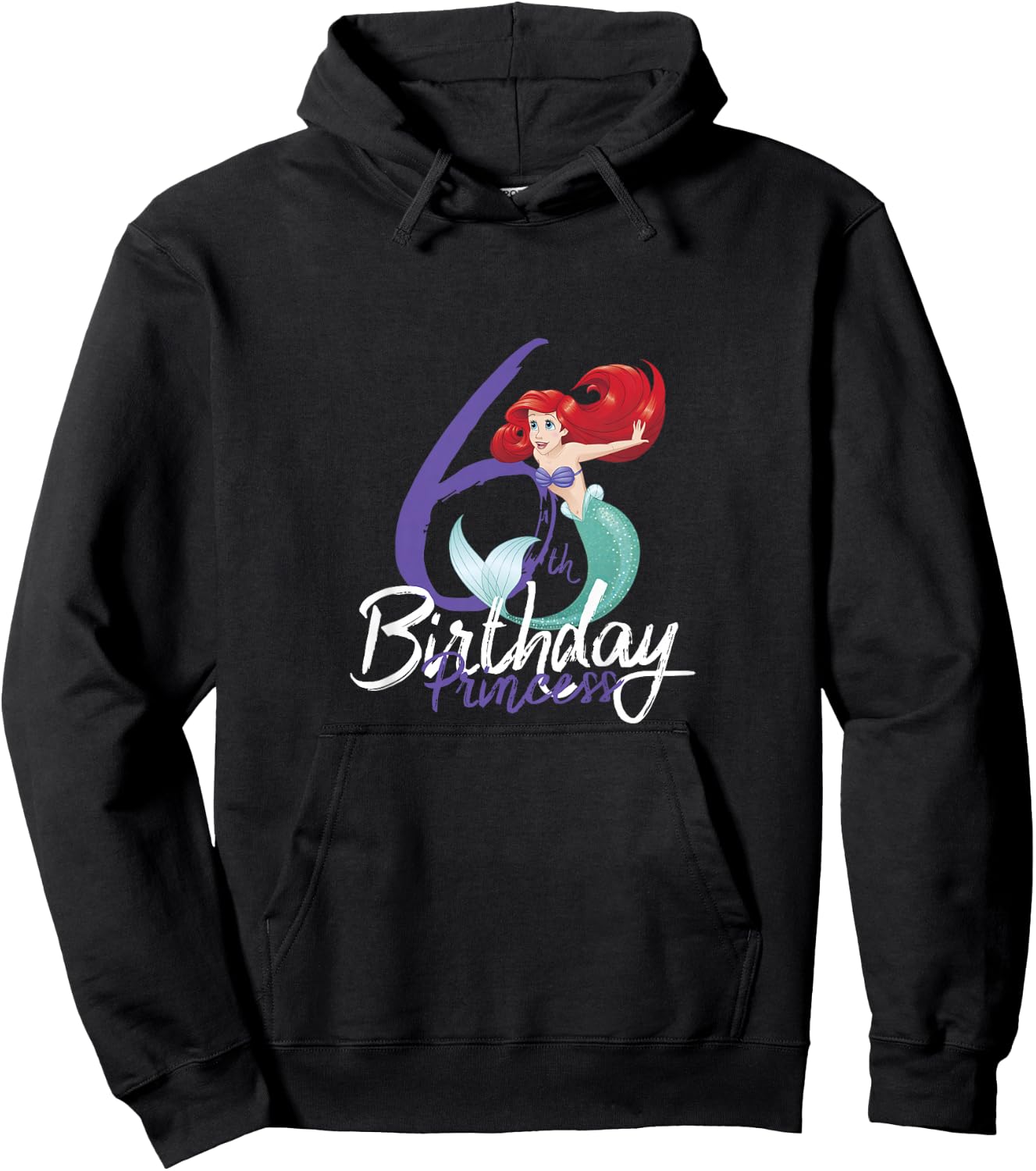 Kids Disney Princess Ariel The Little Mermaid 6th Birthday Hoodie - Hoodie | Black