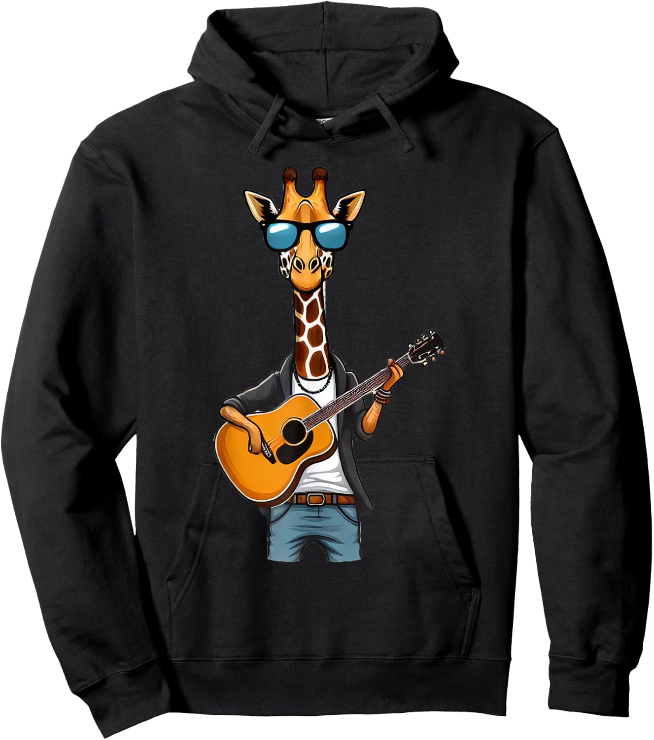 Cute Giraffe Playing Guitar Giraffes Musician Music Hoodie - Hoodie | Black