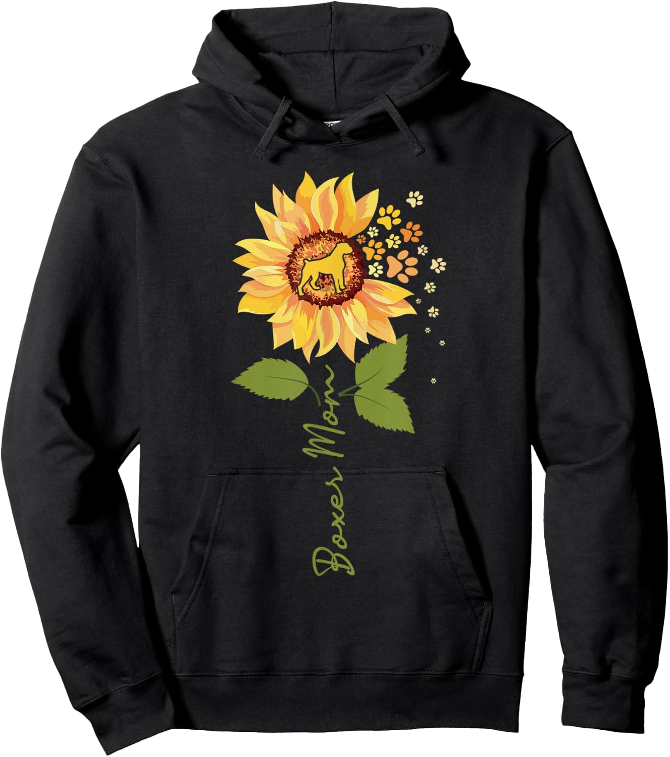Boxer Mom - Sunflower Dog Owner Animal Breeder Puppy Lover Hoodie - Hoodie | Black