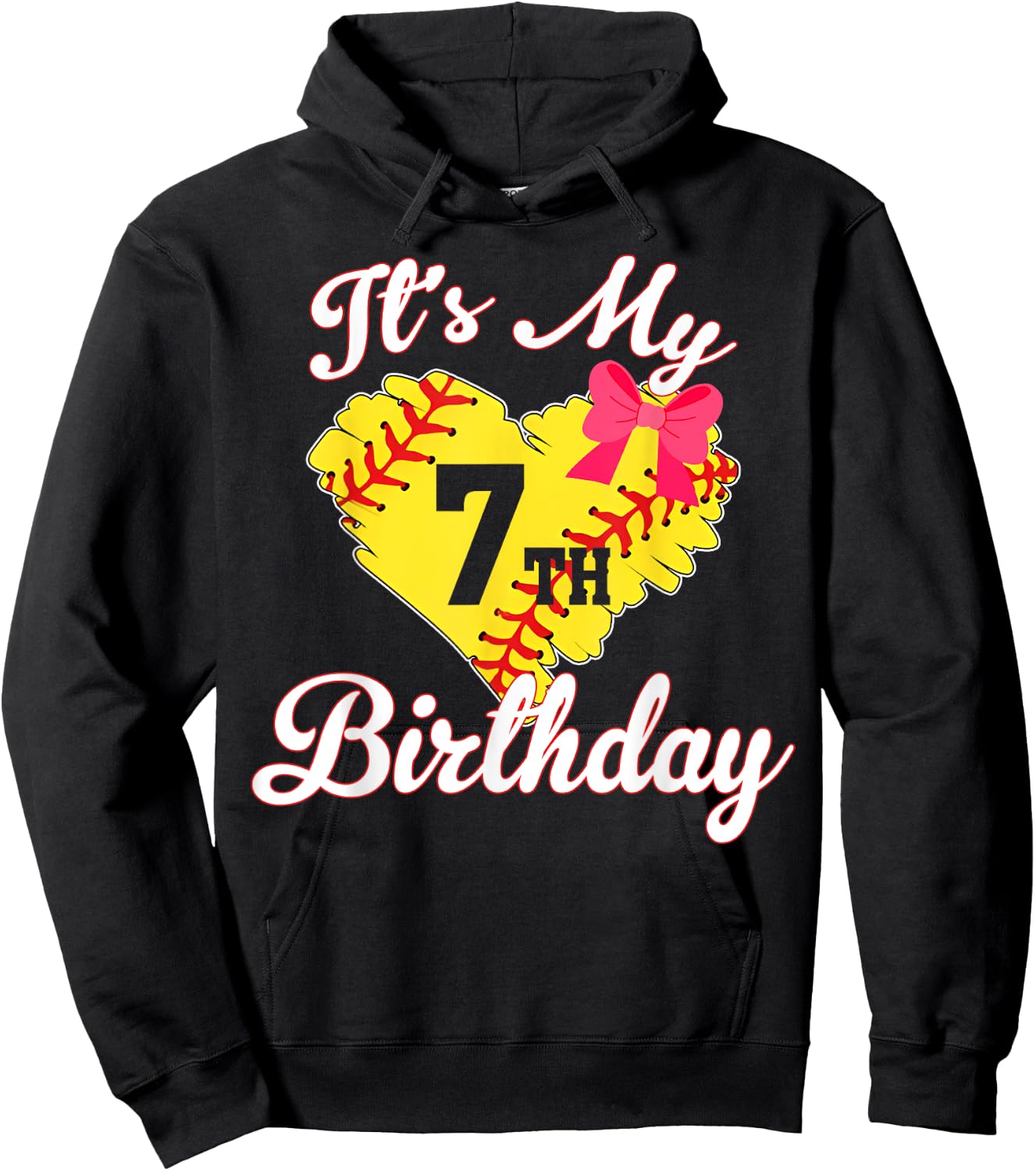 It's My 7th Birthday Softball Girl 7 Years Old Hoodie - Hoodie | Black
