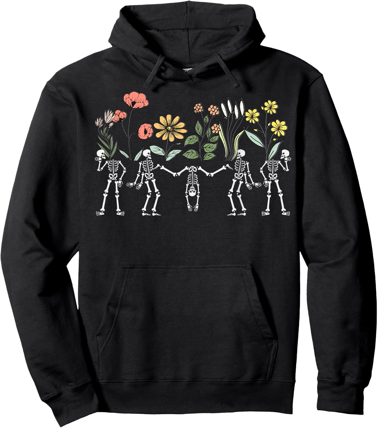 Dancing Skeletons Vintage Floral Skeleton Flower Halloween Hoodie - Hoodie | Black