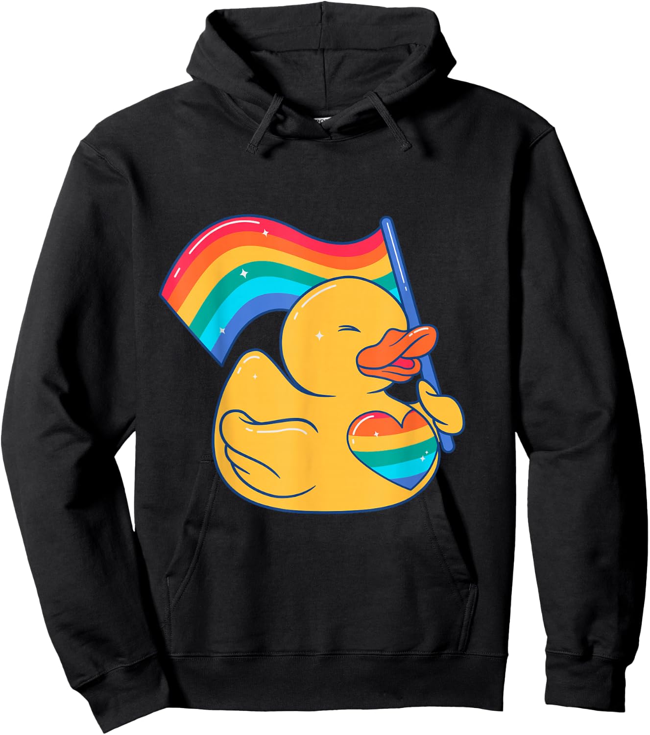 Rainbow Flag Rubber with Heart Style LGBT Gay Pride , Black, S Hoodie - Hoodie | Black