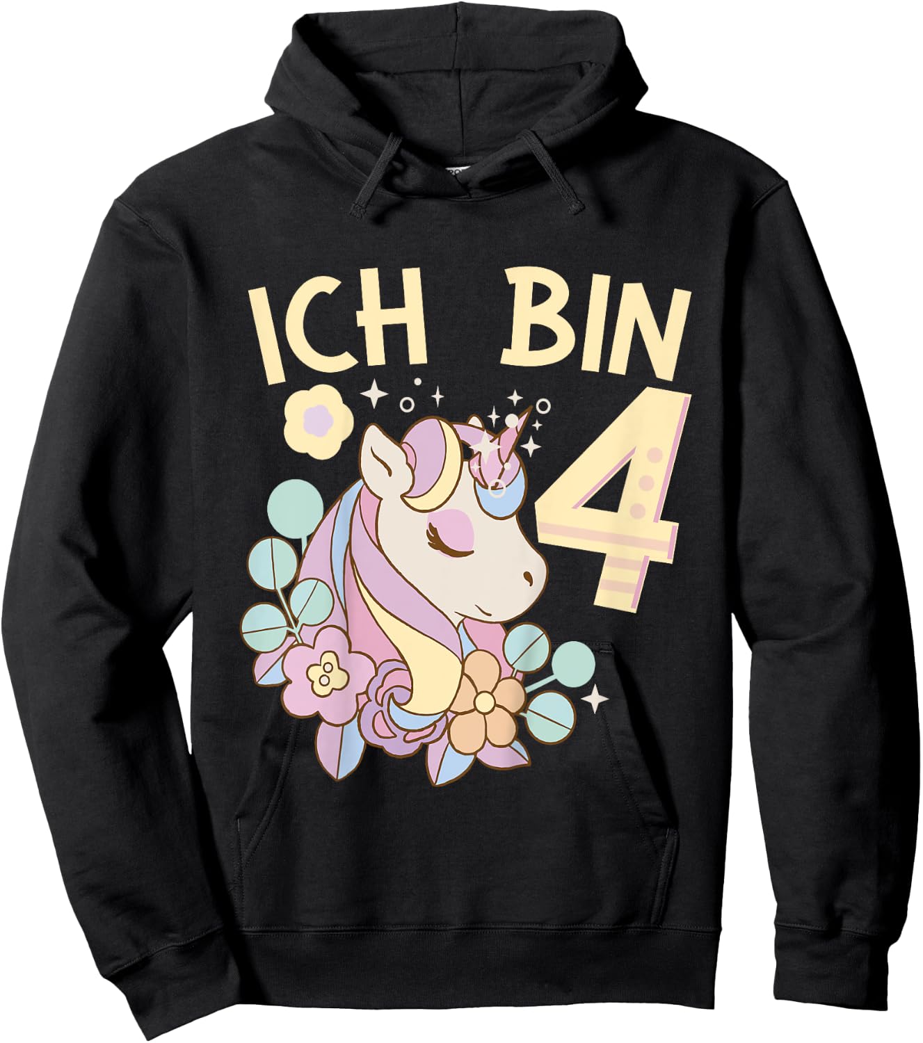 4th Birthday Unicorn Children's Birthday - Unicorn I Am 4 Hoodie - Hoodie | Black