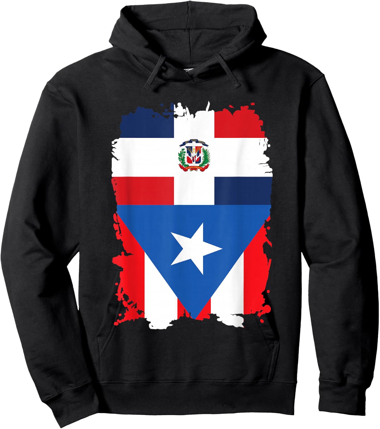 Dominican & Puerto Rican Flag Heritage Design Hoodie - Hoodie | Black