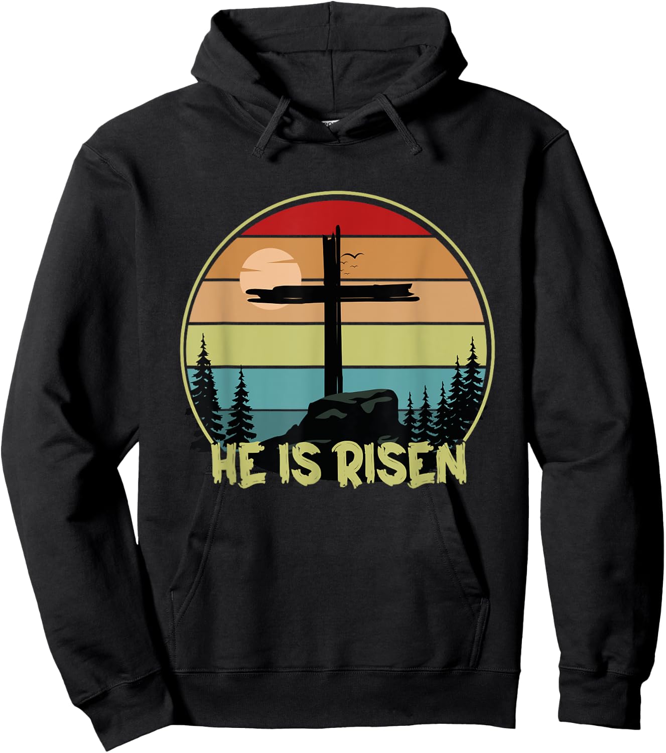 He is Risen Retro Vintage Happy Easter Hoodie - Hoodie | Black