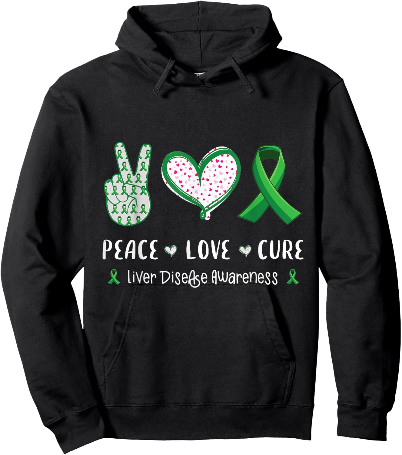 Peace Love cure Liver disease awareness men women kids boys Hoodie - Hoodie | Black