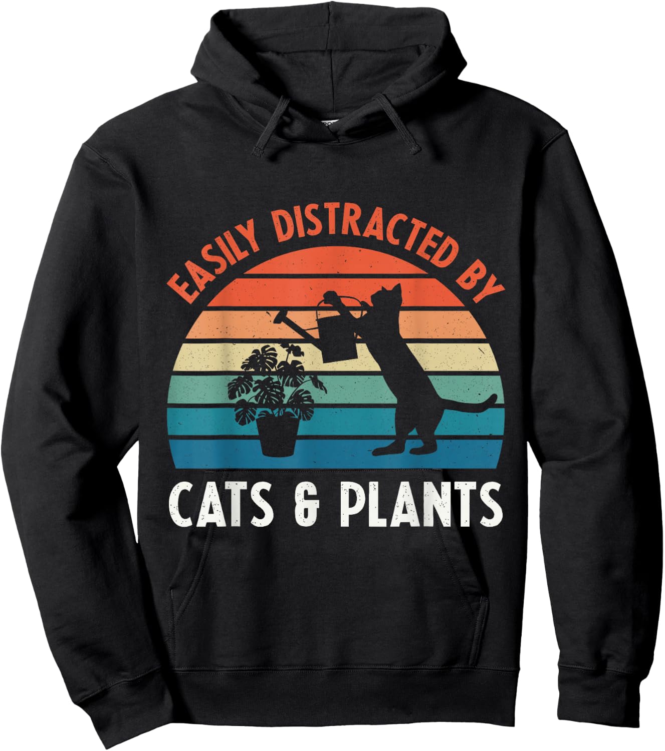 Easily Distracted By Cats & Plants Funny Gardening Cat Lover Hoodie - Hoodie | Black