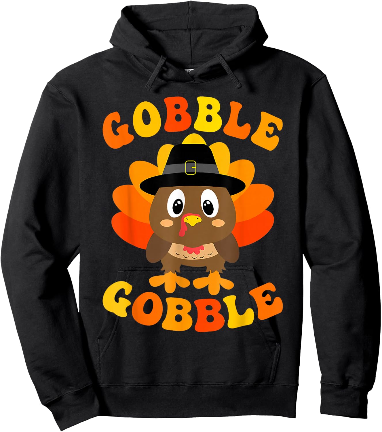 Cute Gobble Gobble Turkey Pilgrim Little Boys Thanksgiving Hoodie - Hoodie | Black