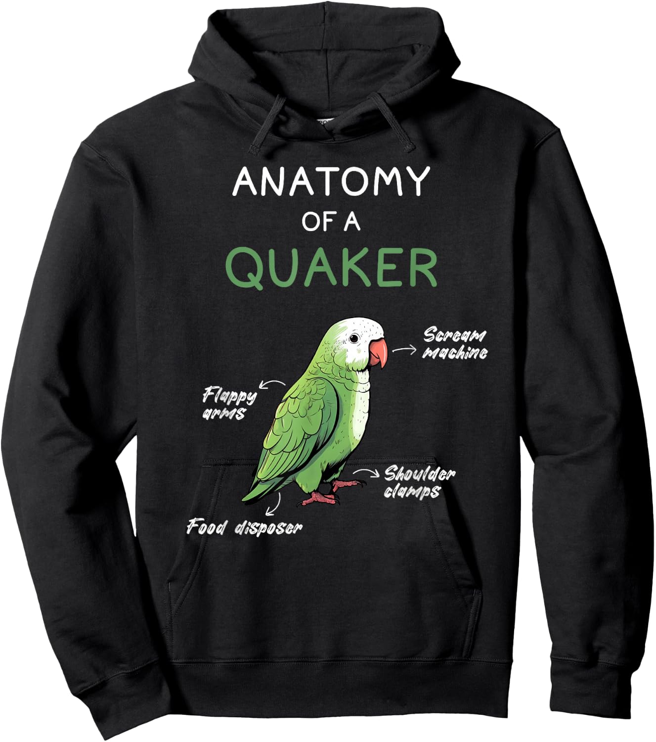 Quaker Shirt Funny Anatomy of a Quaker Parrot Monk Parrot Hoodie - Hoodie | Black
