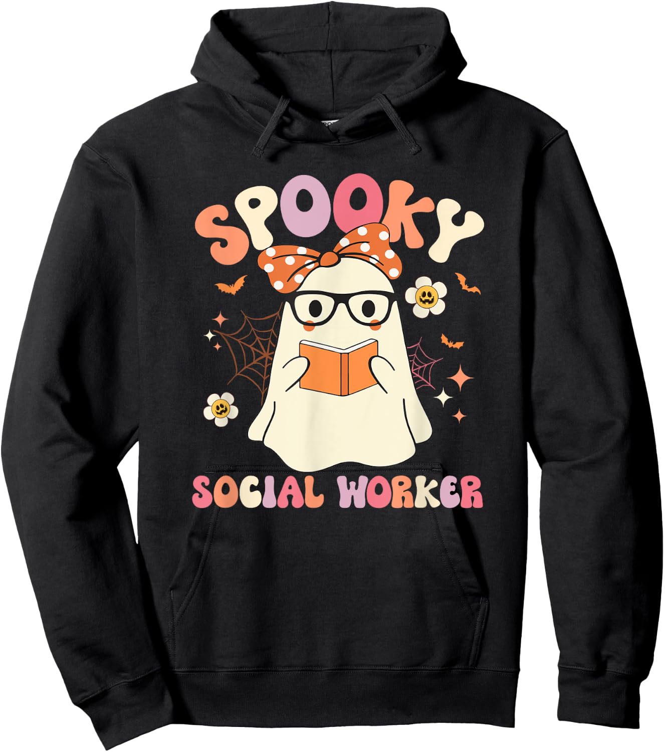 Groovy Spooky Social Worker Ghost Vintage Halloween Costume Hoodie - Hoodie | Black