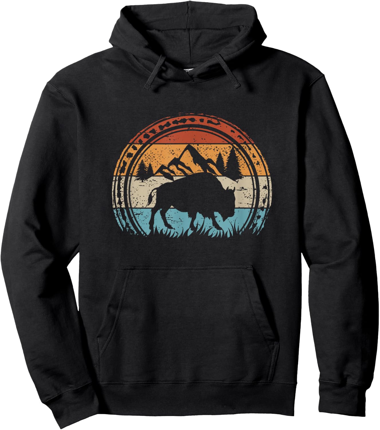 Retro Bison National Park Wildlife Vintage American Buffalo Hoodie - Hoodie | Black