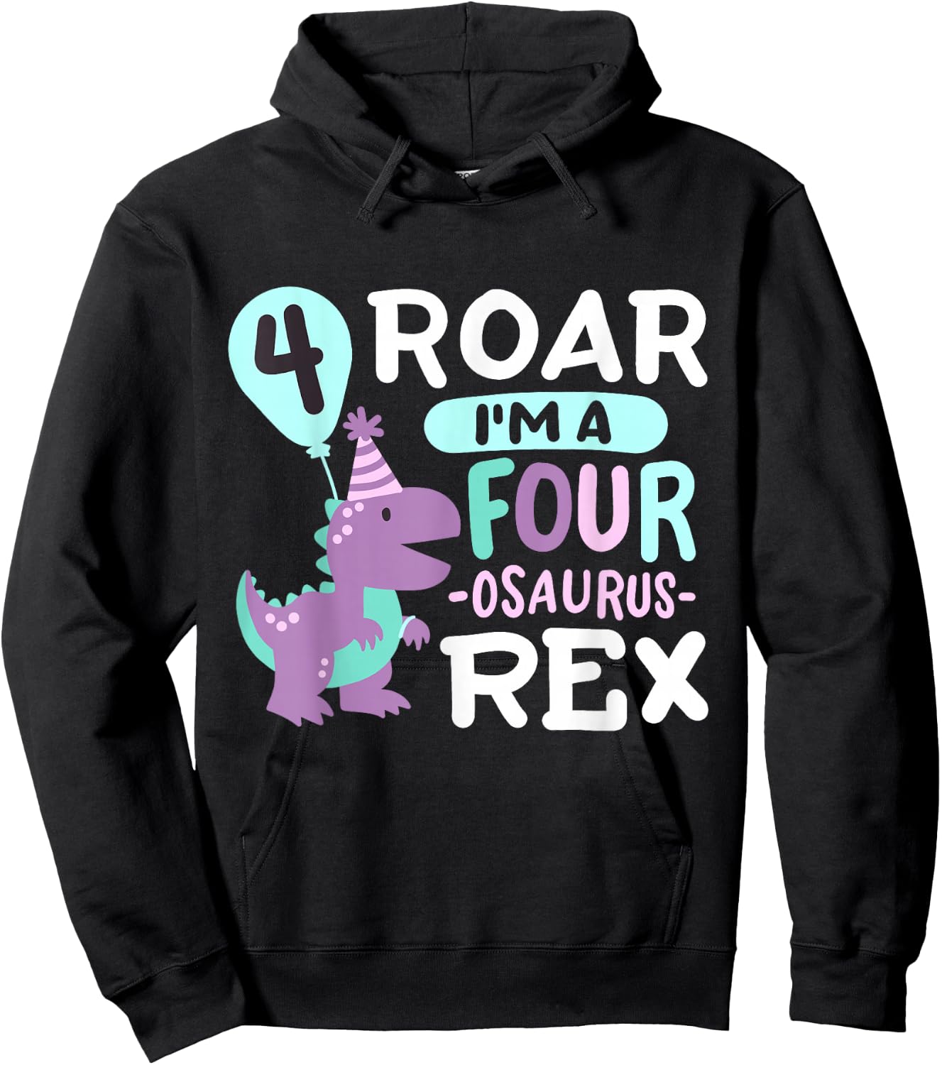 4th Birthday Dinosaur T Rex Four Osaurus 4 Years Old Kids Hoodie - Hoodie | Black