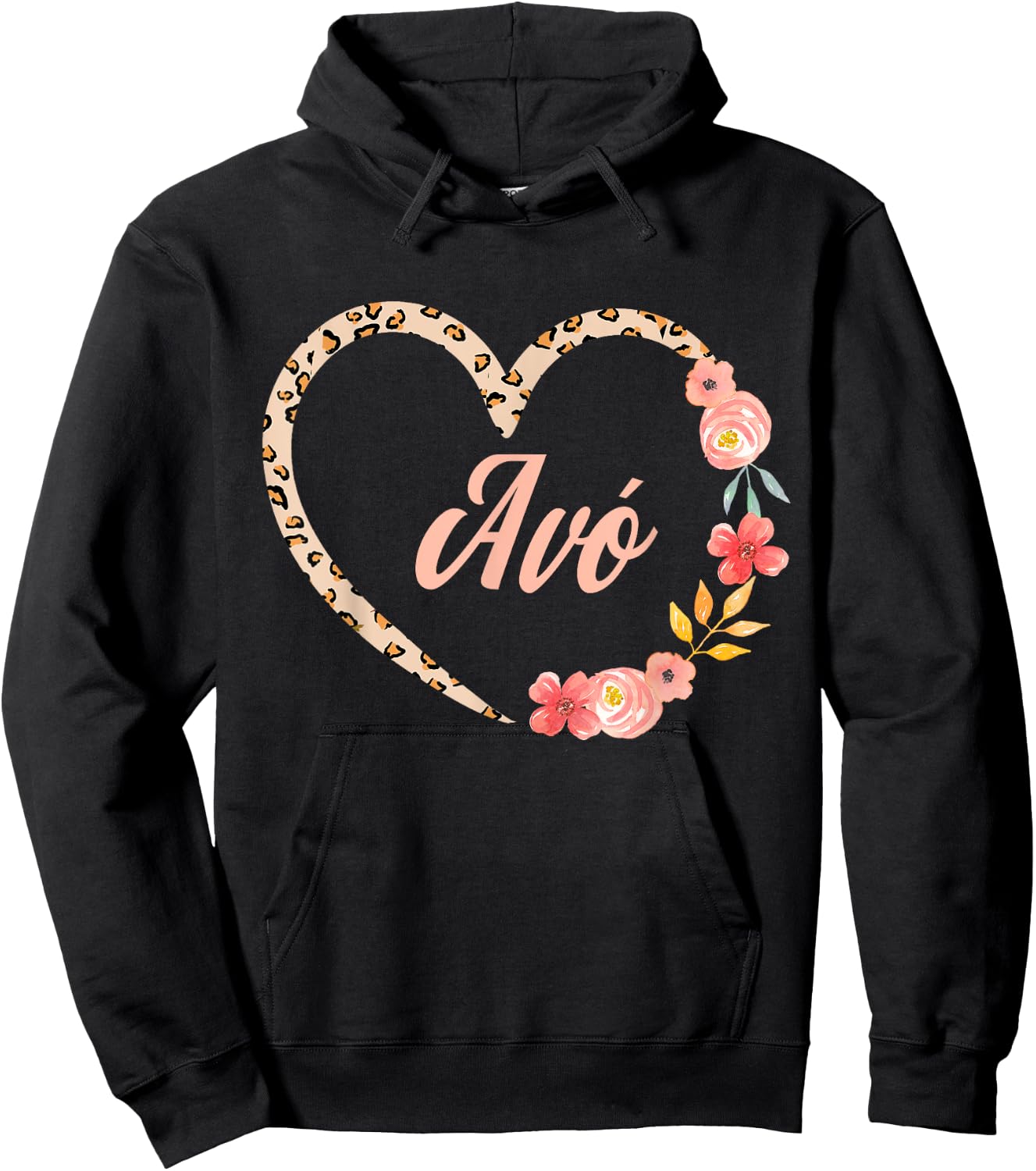 Avo Mother’s Day Portuguese Grandma Leopard Floral Heart Hoodie - Hoodie | Black