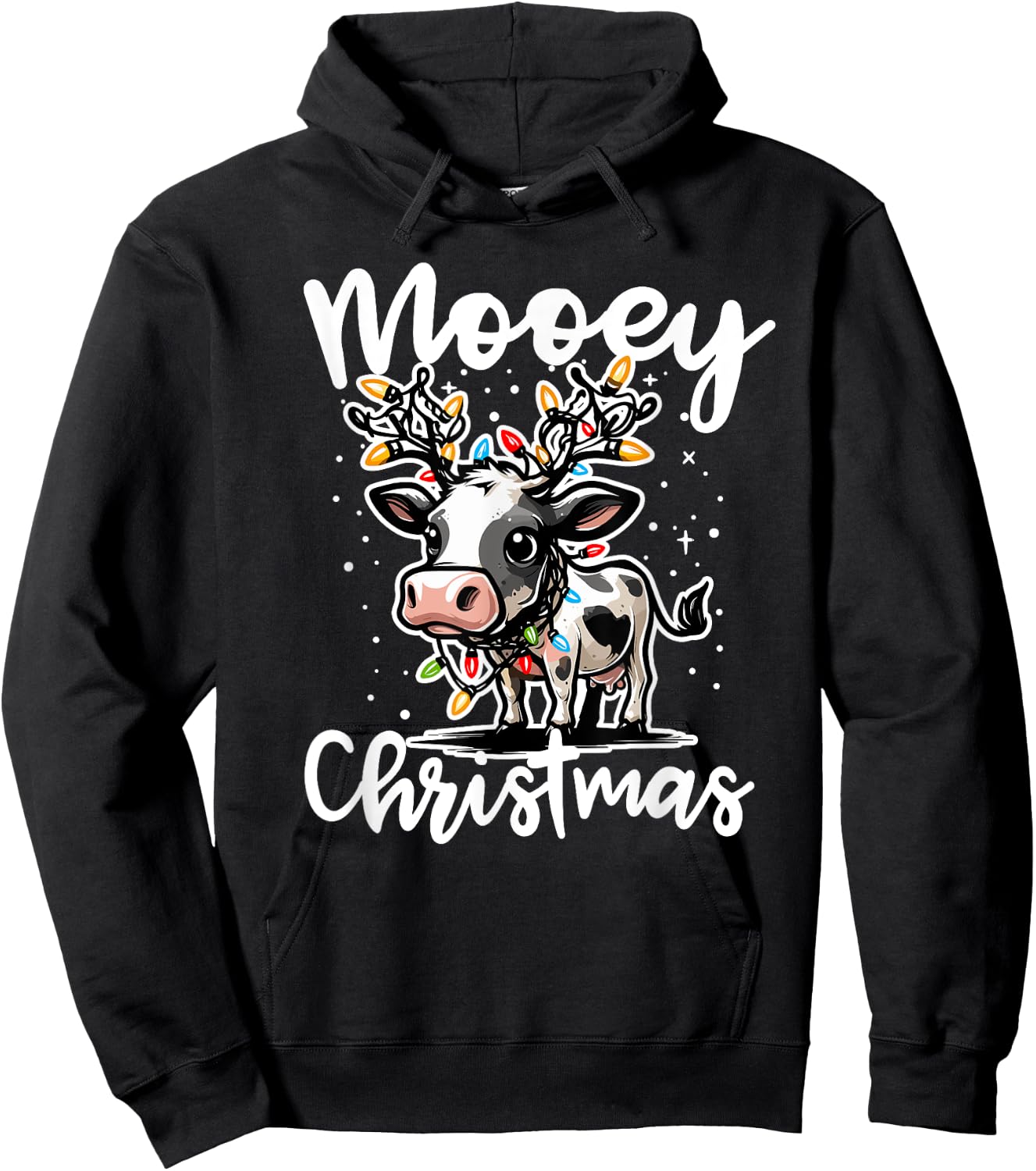 Mooey Christmas Heifer Cow Reindeer Christmas Lights Hoodie - Hoodie | Black