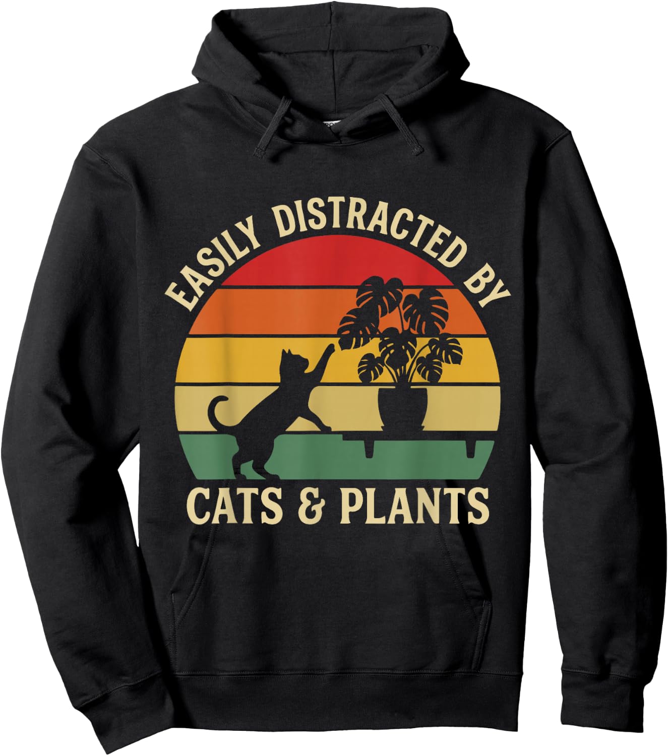 Easily Distracted By Cats and Plants Funny Pet Design Hoodie - Hoodie | Black