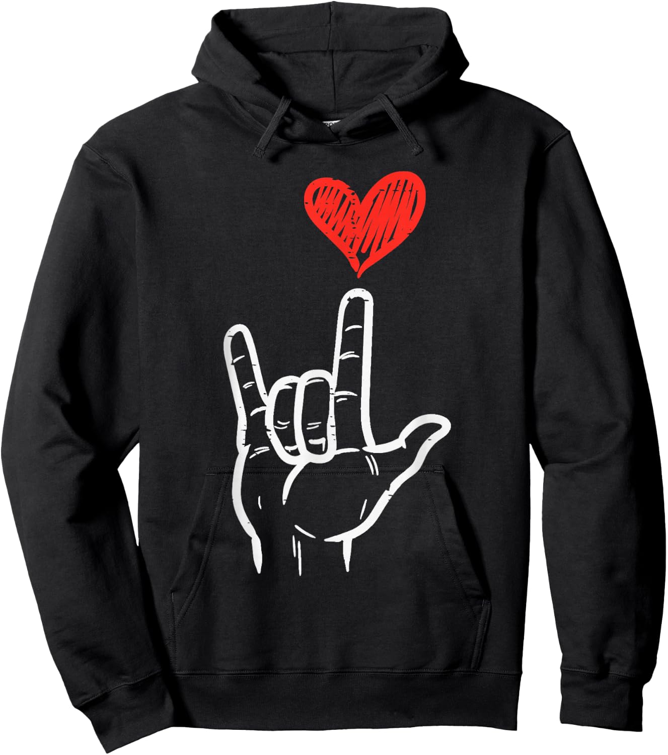 Valentines Day I Love You Hand Sign ASL Heart Women Kids Men Hoodie - Hoodie | Black