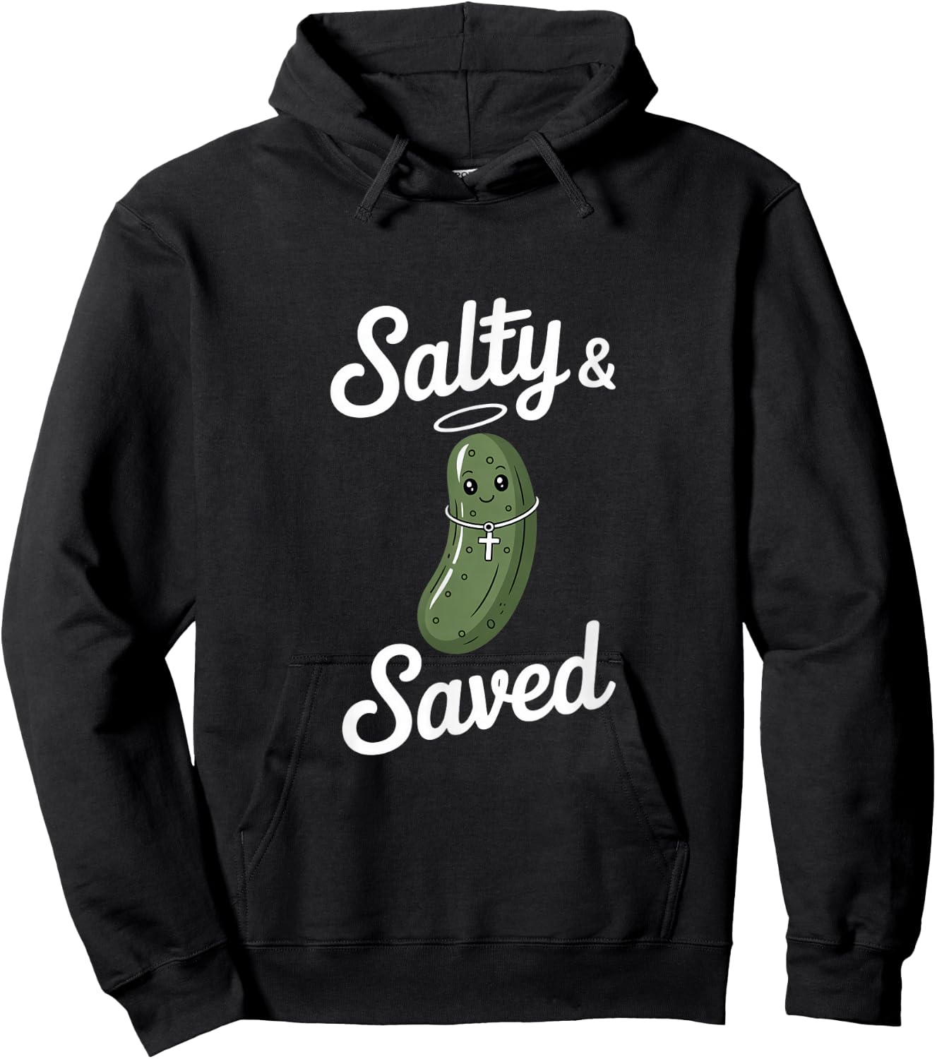 Salty and Saved Funny Christian Pickle Faith Hoodie - Hoodie | Black