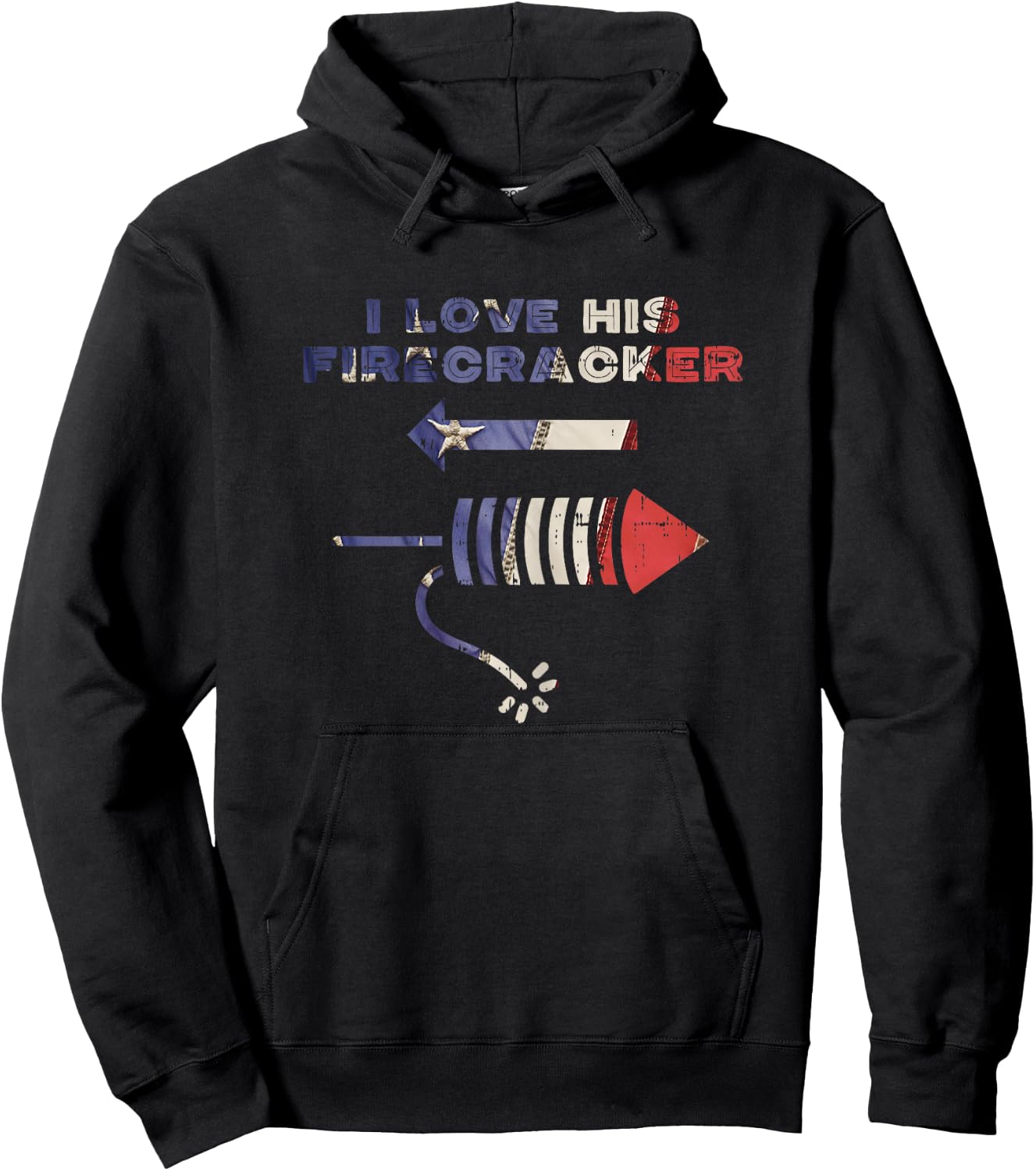 Love His Firecracker Matching Couple 4th Of July Girlfriend Hoodie - Hoodie | Black
