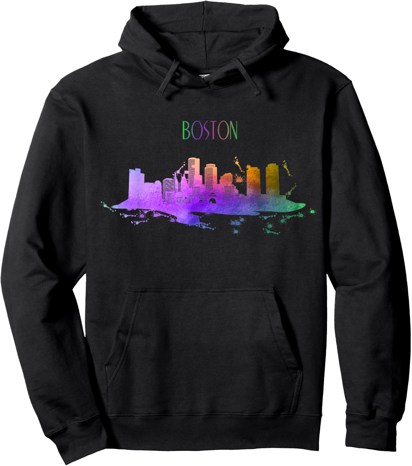 Boston Skyline Watercolour Souvenir Pride Massachusetts Hoodie - Hoodie | Black