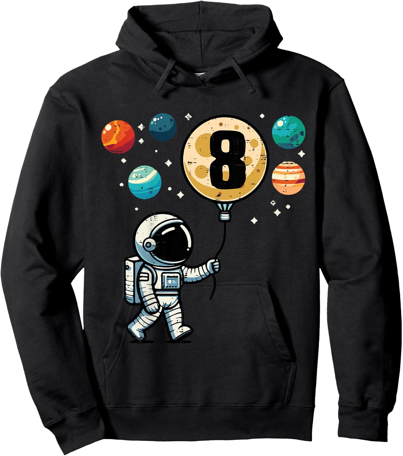 Kids 8th Birthday Astronaut Planets 8 Year Old Bday Boys Kids Hoodie - Hoodie | Black