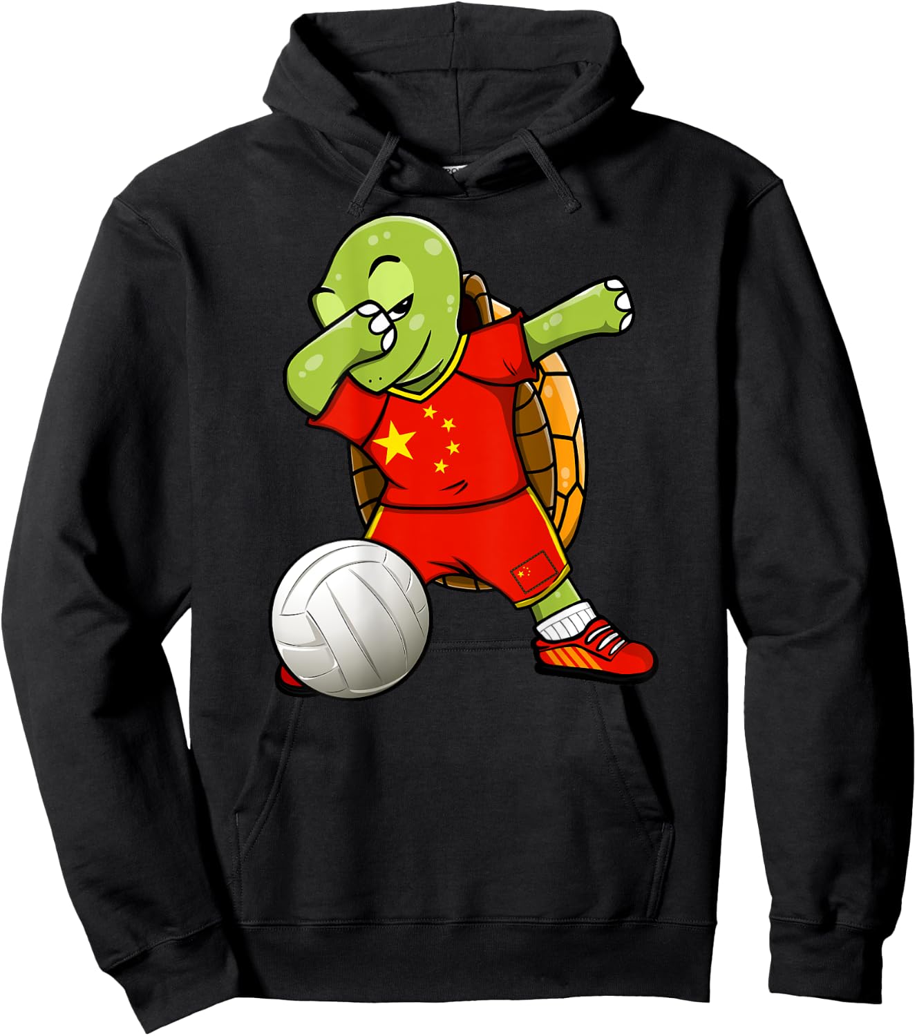 Dabbing Turtle China Volleyball Fans Jersey Chinese Flag Hoodie - Hoodie | Black