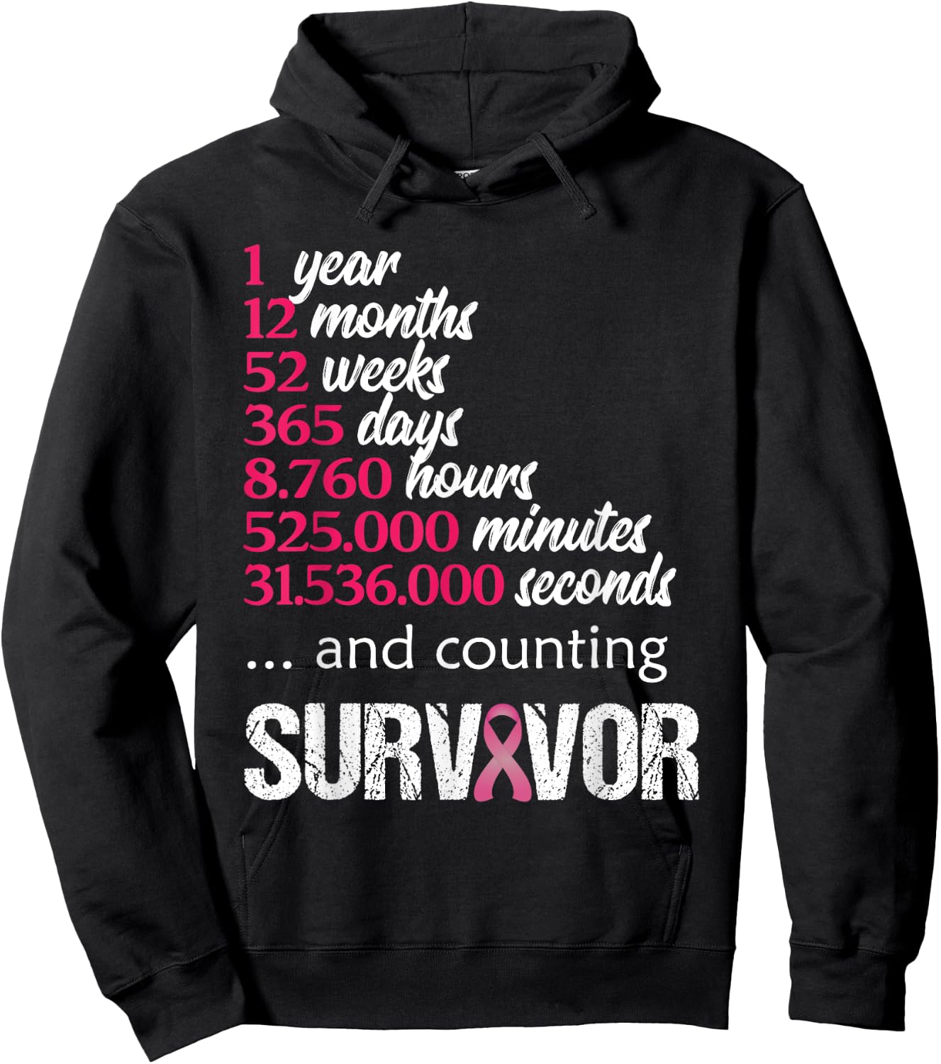 One 1 Year Survivor Breast Cancer Shirt Awareness Gift 2018 Hoodie - Hoodie | Black