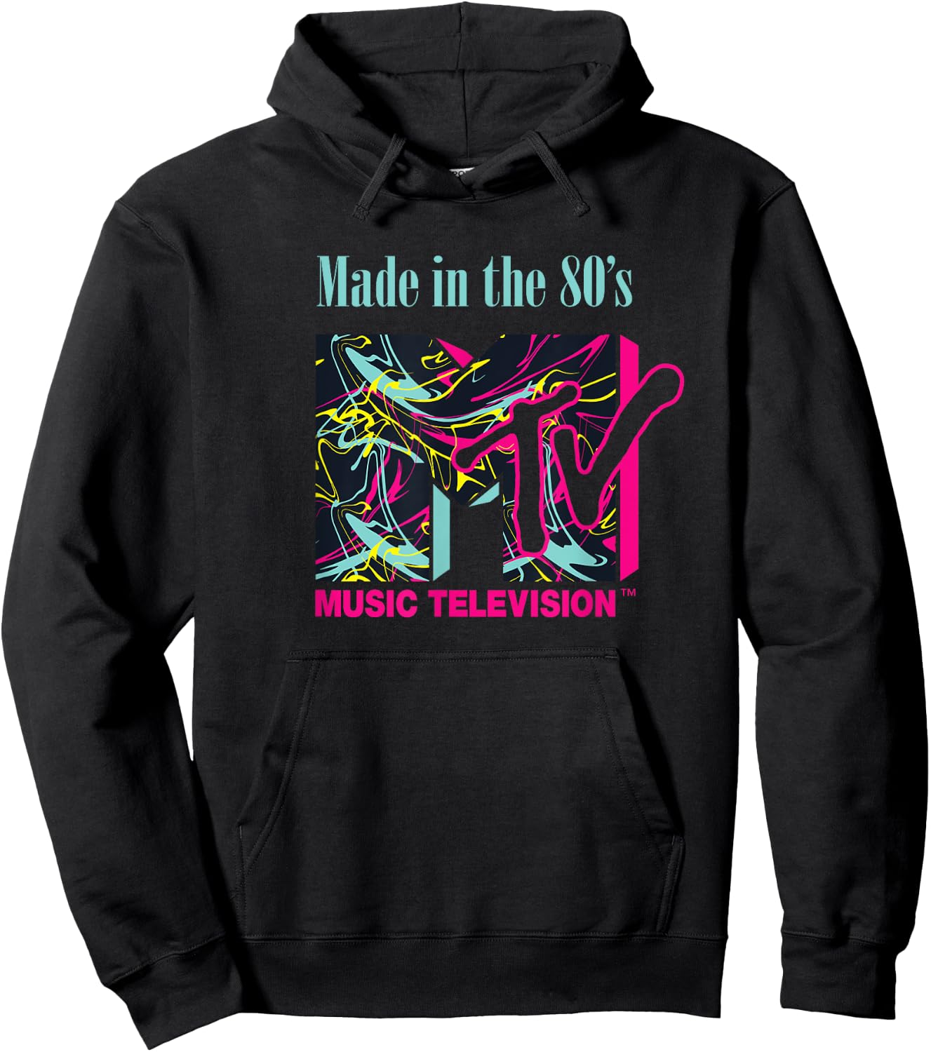 Mademark x MTV - The Official MTV Logo with Abstract Funky New Wave Lines Hoodie - Hoodie | Black