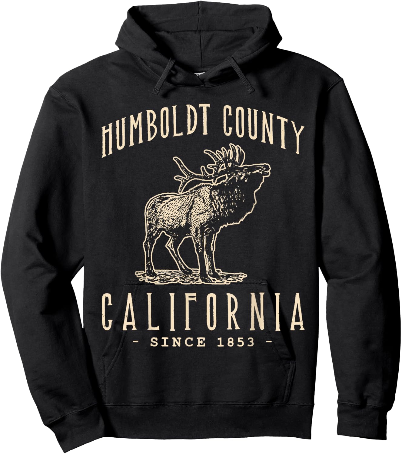 Humboldt County, California. Elk Vintage Design Hoodie - Hoodie | Black