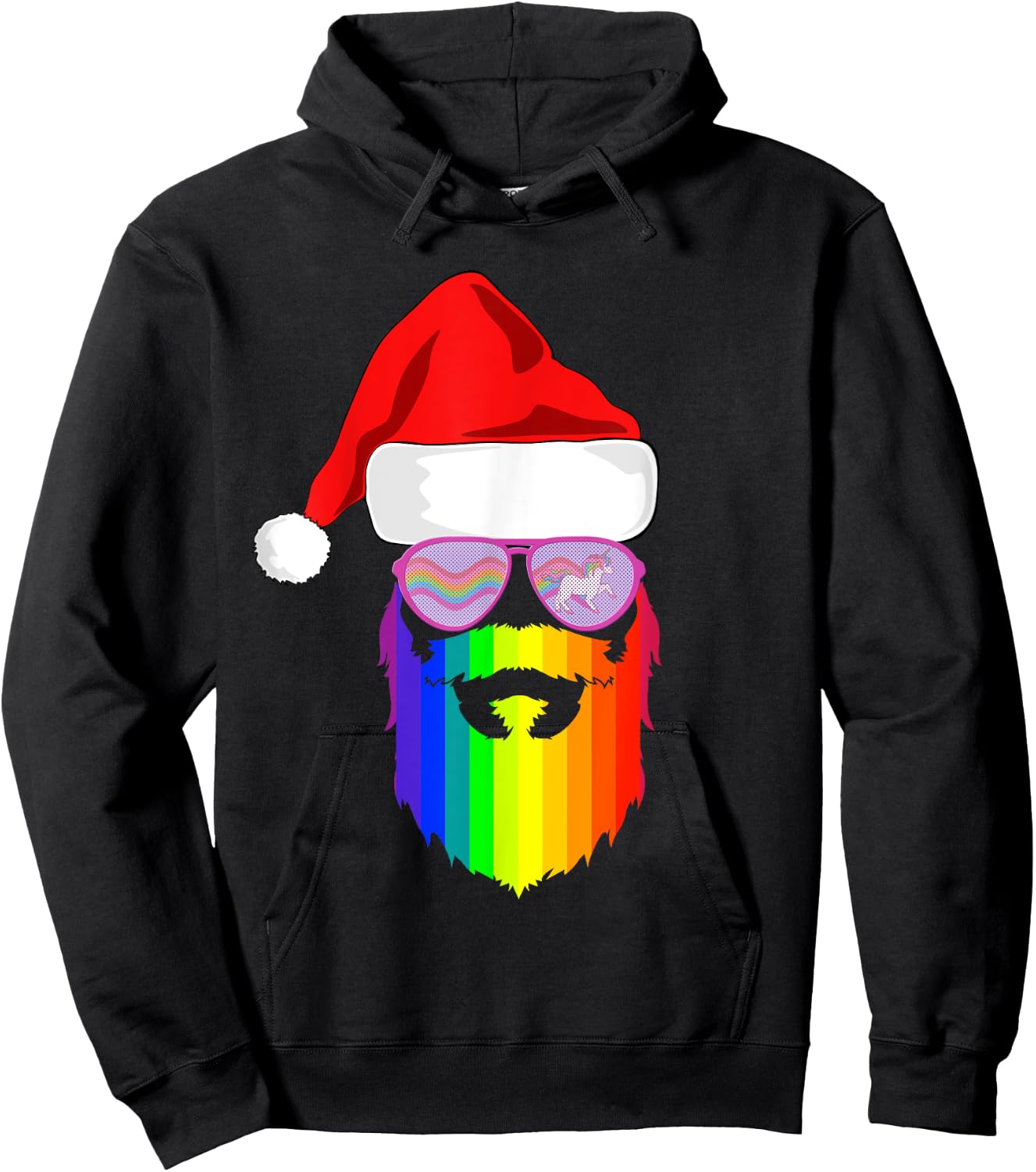 Gay Santa Claus Christmas Rainbow Unicorn Sunglasses LGBQT Hoodie - Hoodie | Black