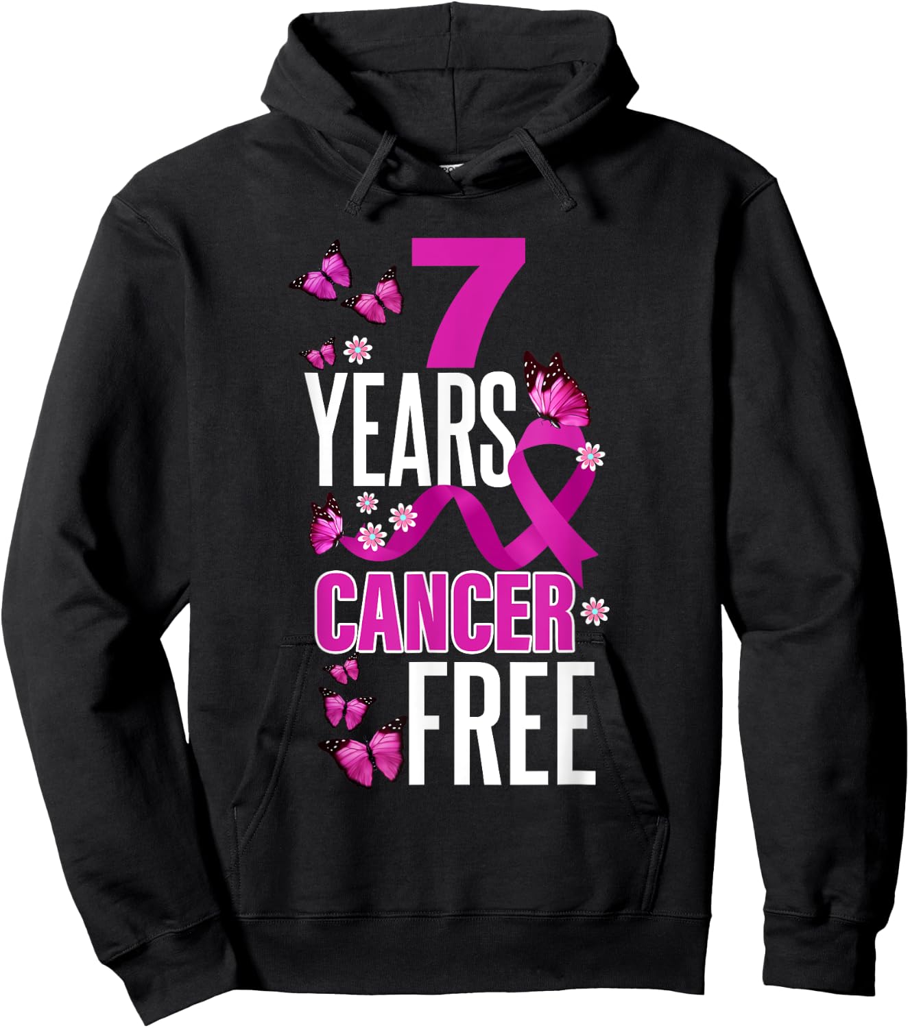 Seven Year Cancer Free For Breast Cancer Awareness Hoodie - Hoodie | Black