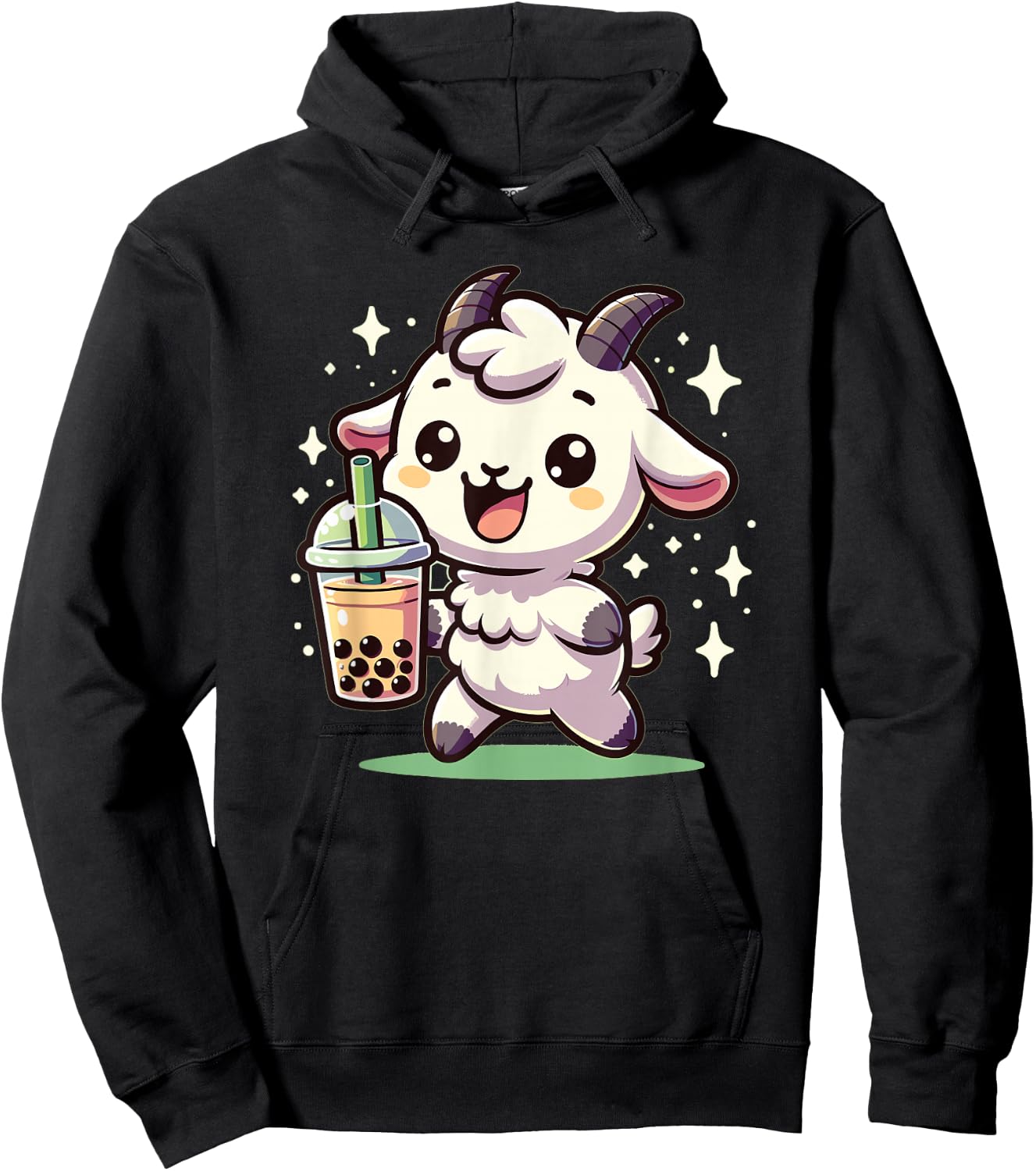 Kawaii Goat Bubble Tea Boba Goat Hoodie - Hoodie | Black