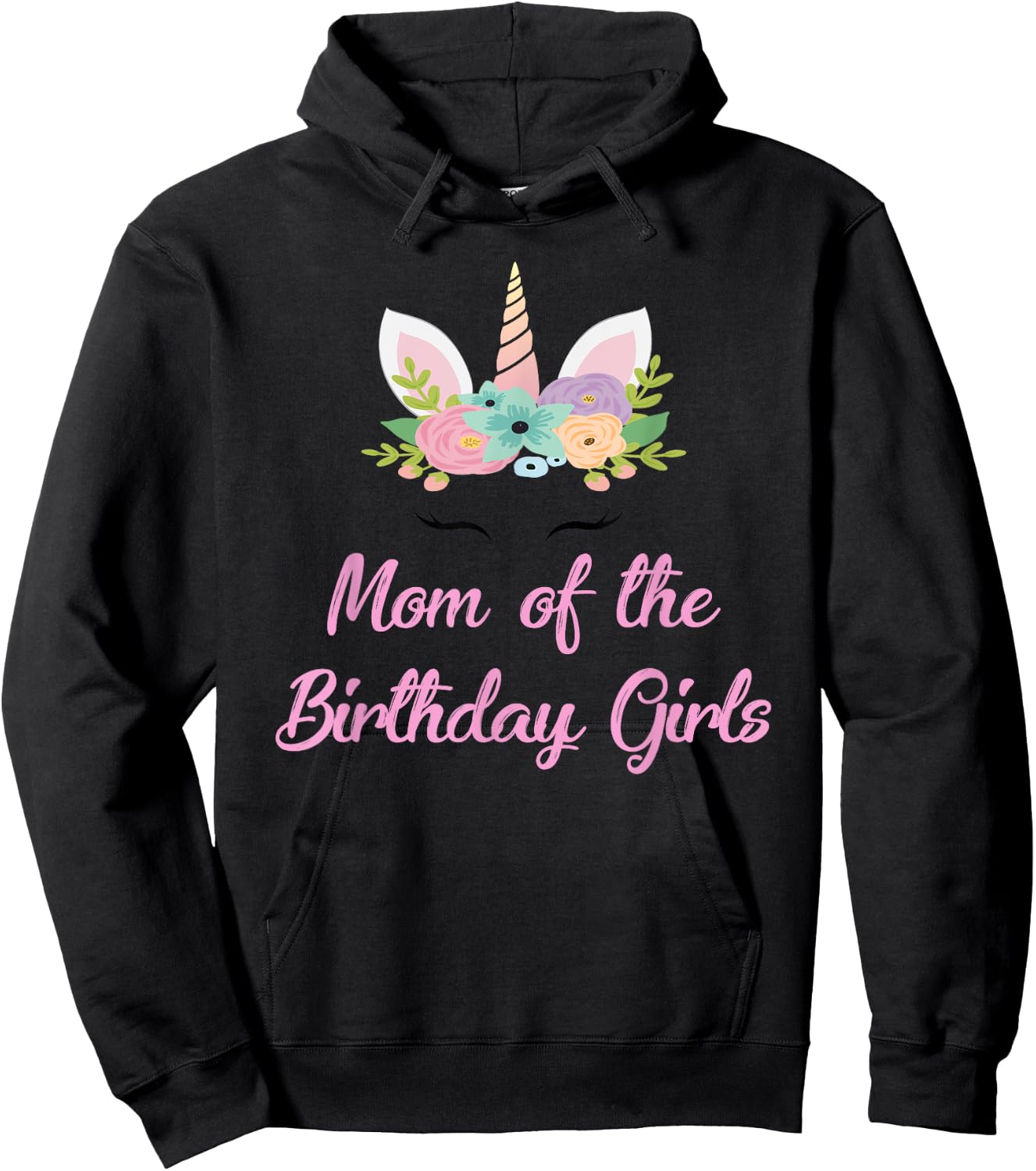 Mom Of The Birthday Girls Unicorn Twin Mother Theme Party Hoodie - Hoodie | Black