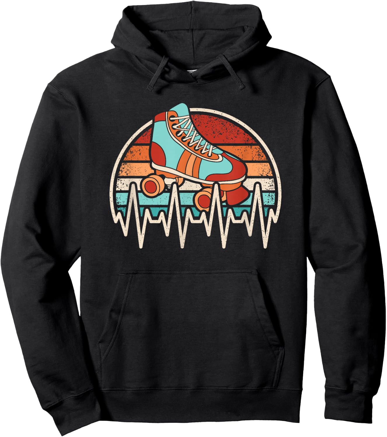 Roller Skate Heartbeat Roller Skating Lover Retro Men Women Hoodie - Hoodie | Black