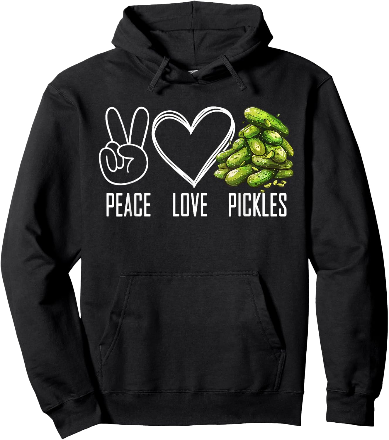 Peace Love Pickles Retro Pickles Lover Cucumber Funny Vegan Hoodie - Hoodie | Black