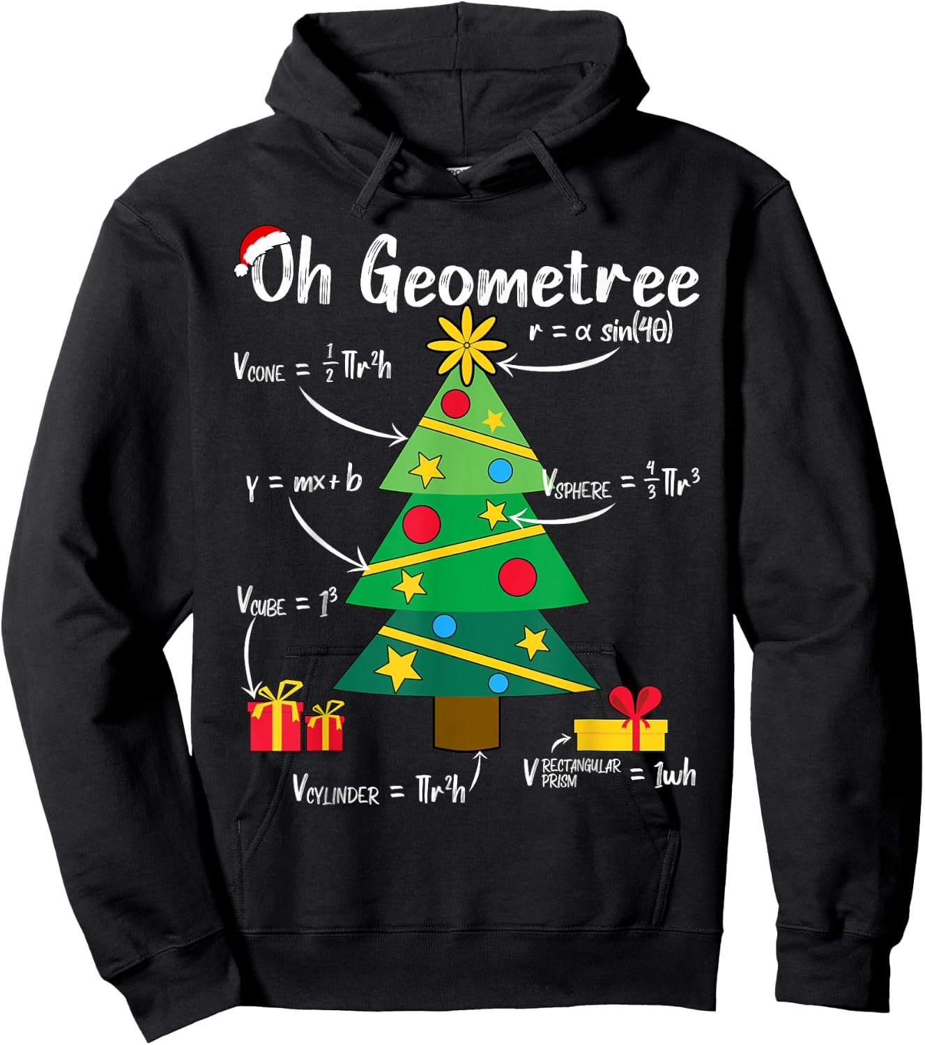 Oh Geometree Funny Christmas Tree Geometry Math Teacher Men Women Kids Hoodie - Hoodie | Black