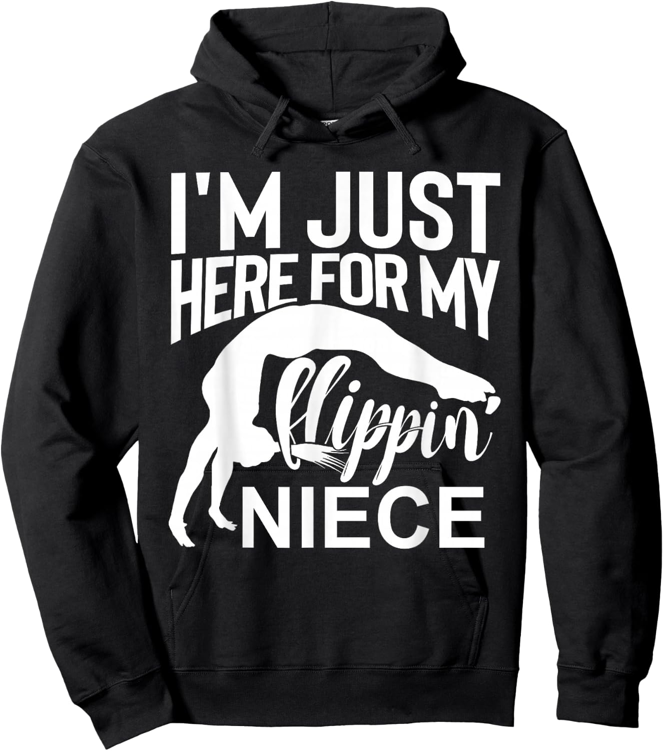 That's A Cool I'm Just Here For My Flippin' Niece Gymnastics Uncle Aunt Black Small Classic Fit Crew Collar Short Sleeve Cotton Polyester Women's Gymnastics Hoodie - Hoodie | Black
