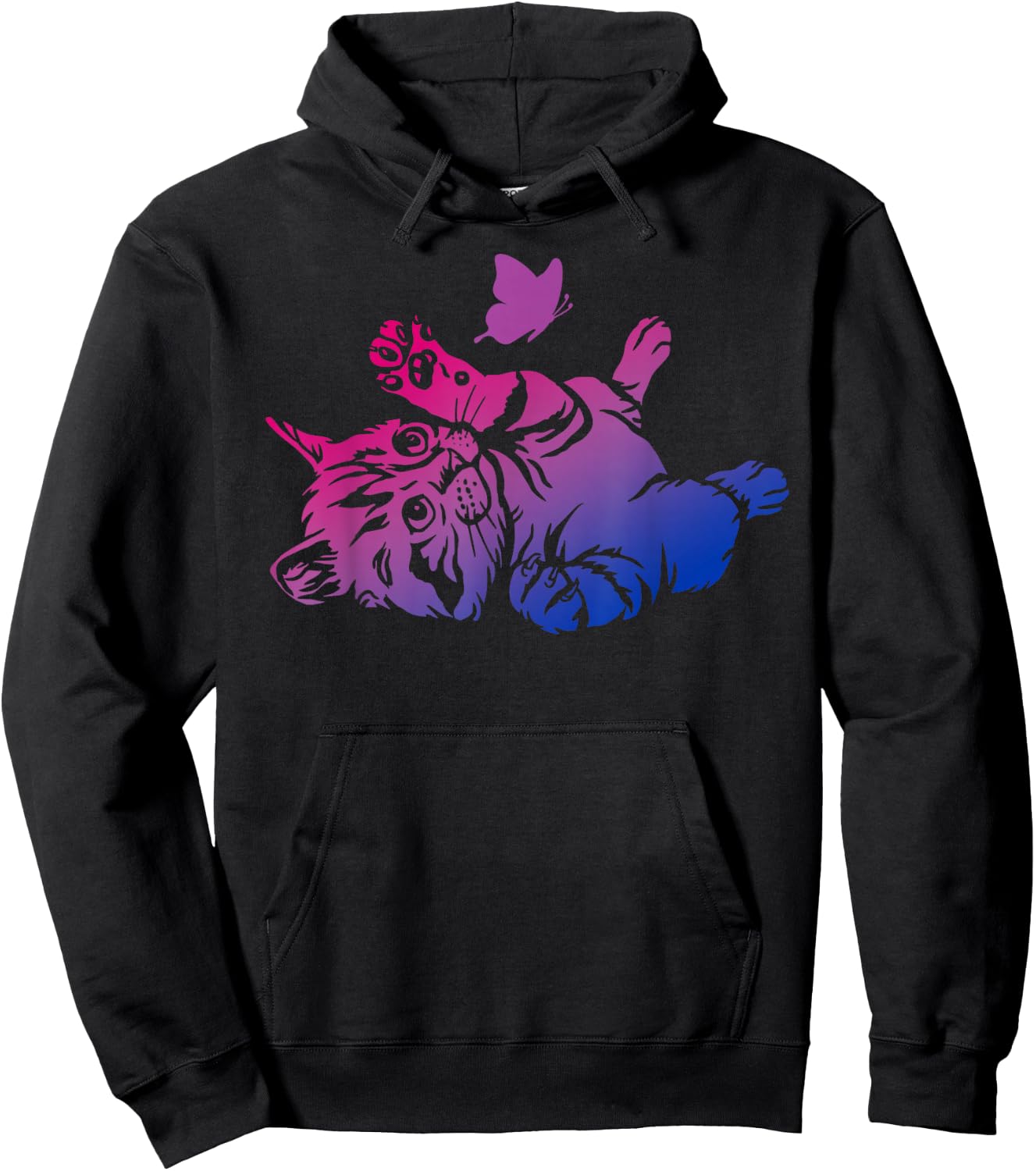 Bisexual Playful Kitten Butterfly Bi Pride Colors Hoodie - Hoodie | Black