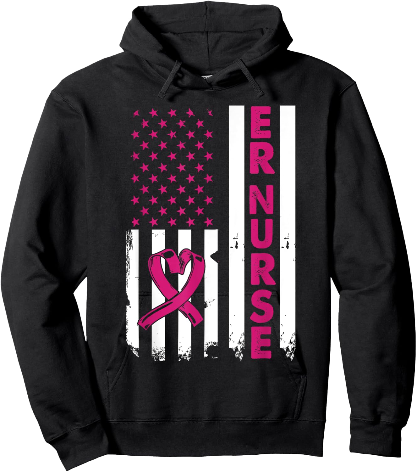 Er Nurse American Flag Nurse Life Breast Cancer Awareness Hoodie - Hoodie | Black