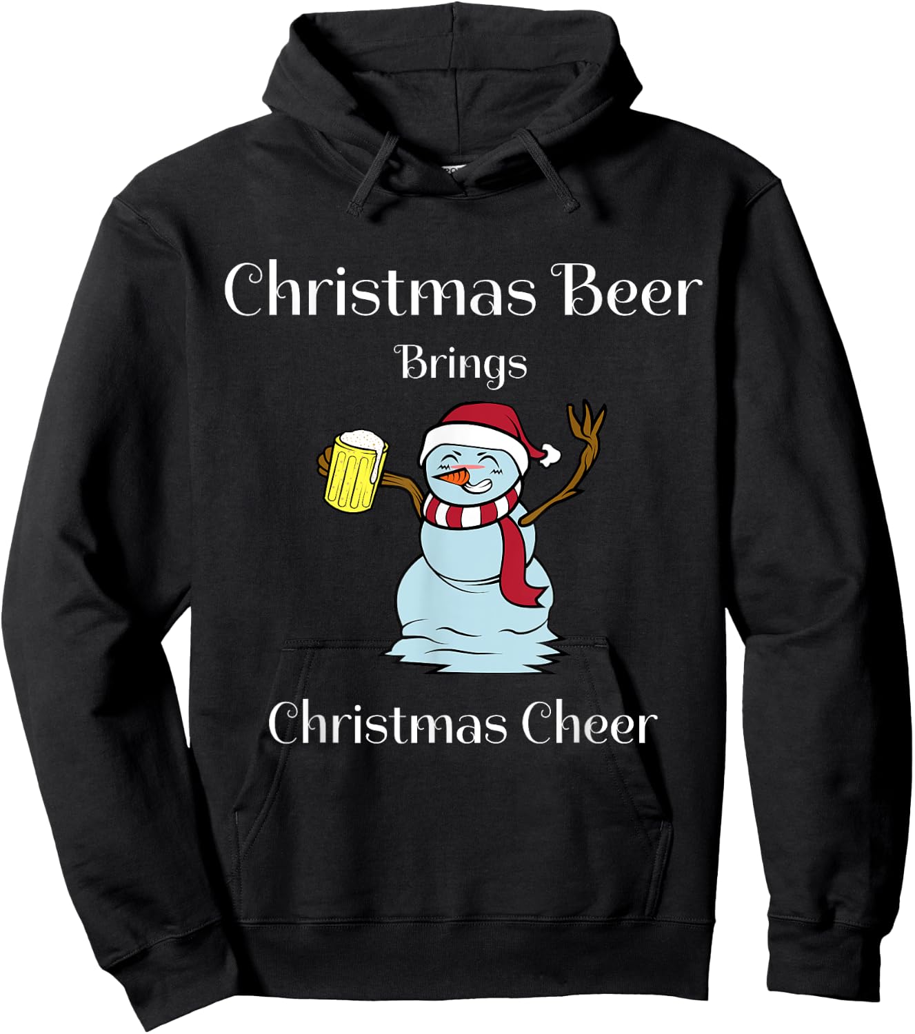 Funny Cute Festive Christmas Beer Snowman Design Hoodie - Hoodie | Black