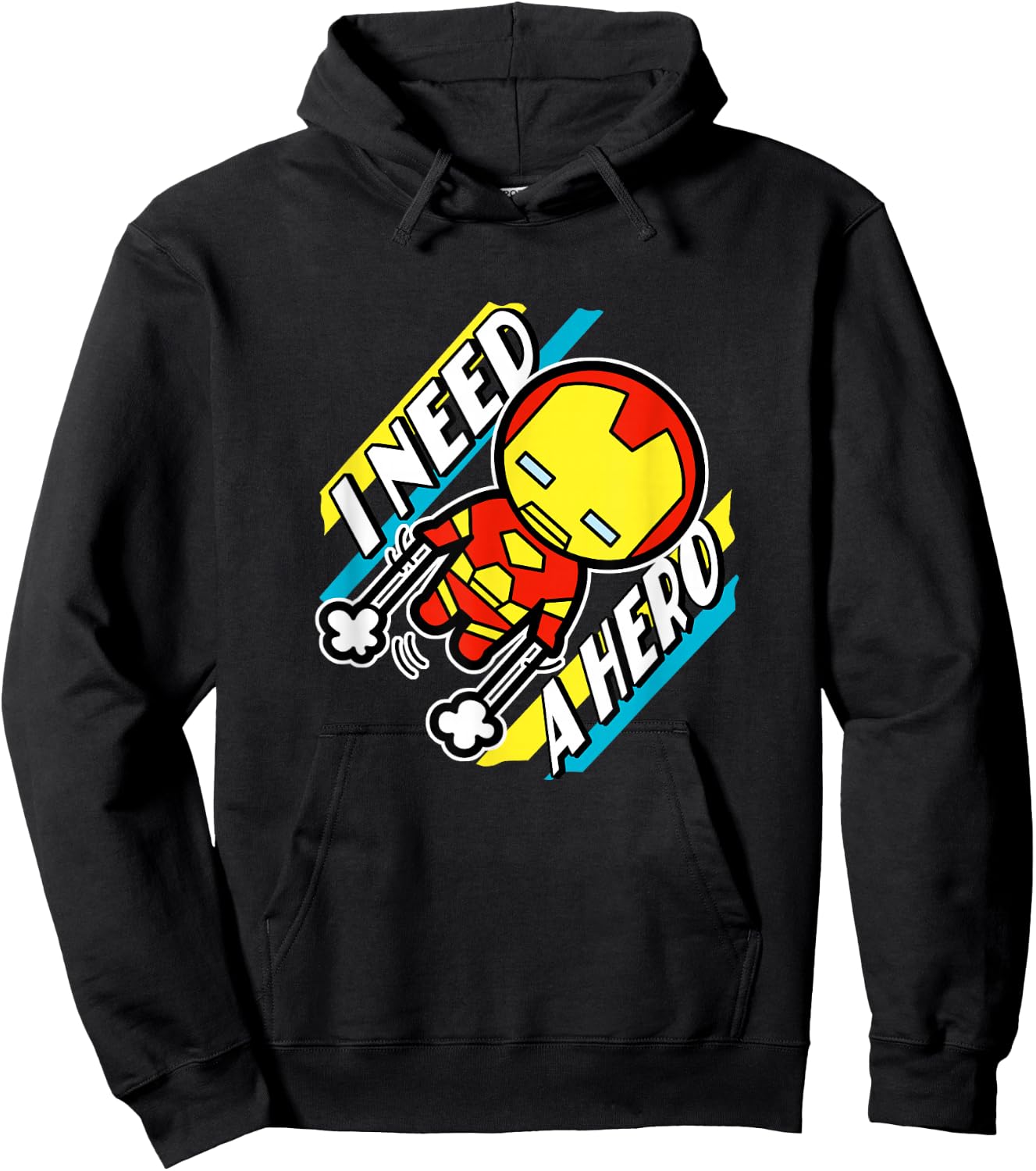 Marvel Kawaii I Need A Hero Chibi Iron Man Flying Shot Hoodie - Hoodie | Black