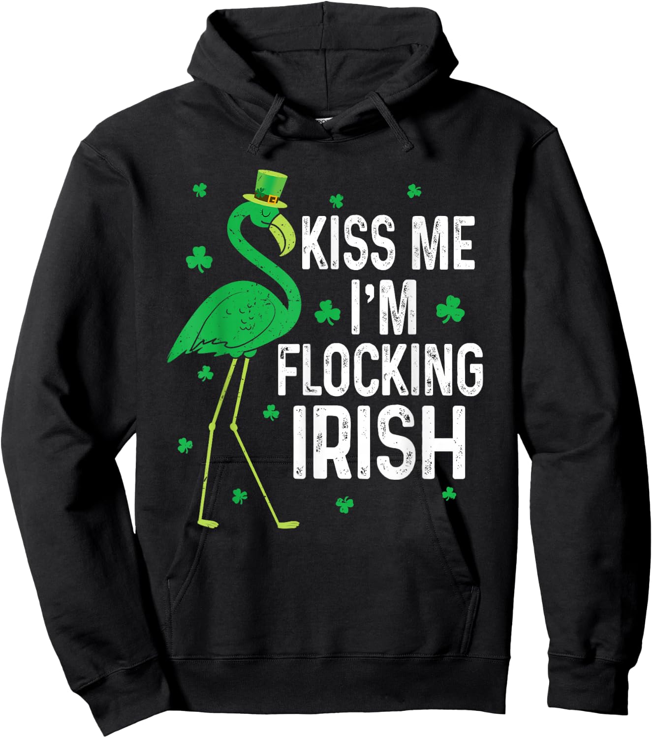 Funny Kiss Me I'm Flocking Irish Flamingo St Patricks Day Hoodie - Hoodie | Black