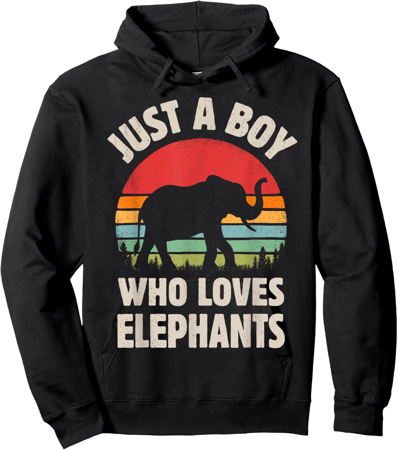 Elephant Just A Boy Who Loves Elephants Retro Vintage Sunset Hoodie - Hoodie | Black
