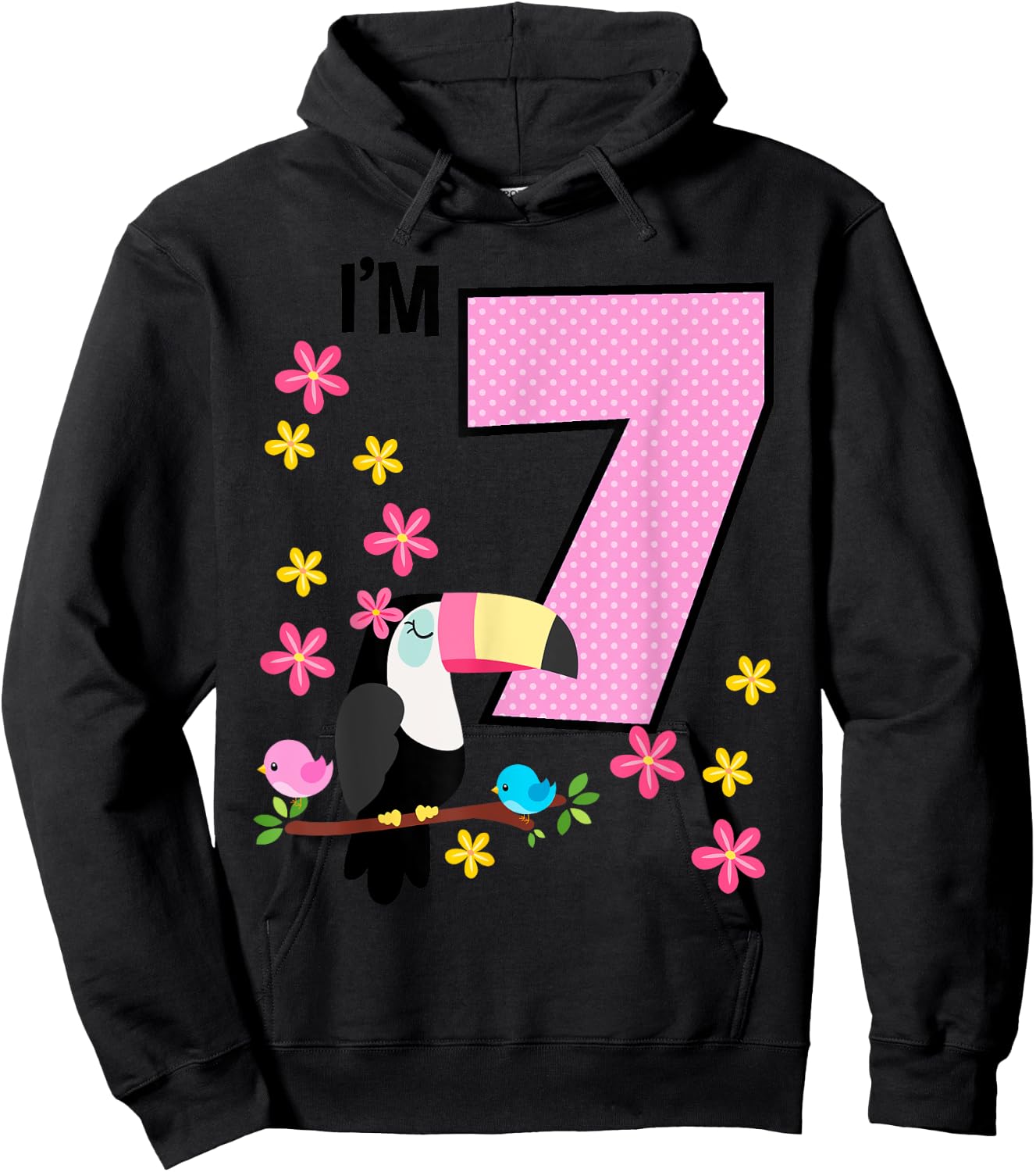 Toucan 7th Birthday 7 Year Old Birthday Girl Tropical Birds Hoodie - Hoodie | Black