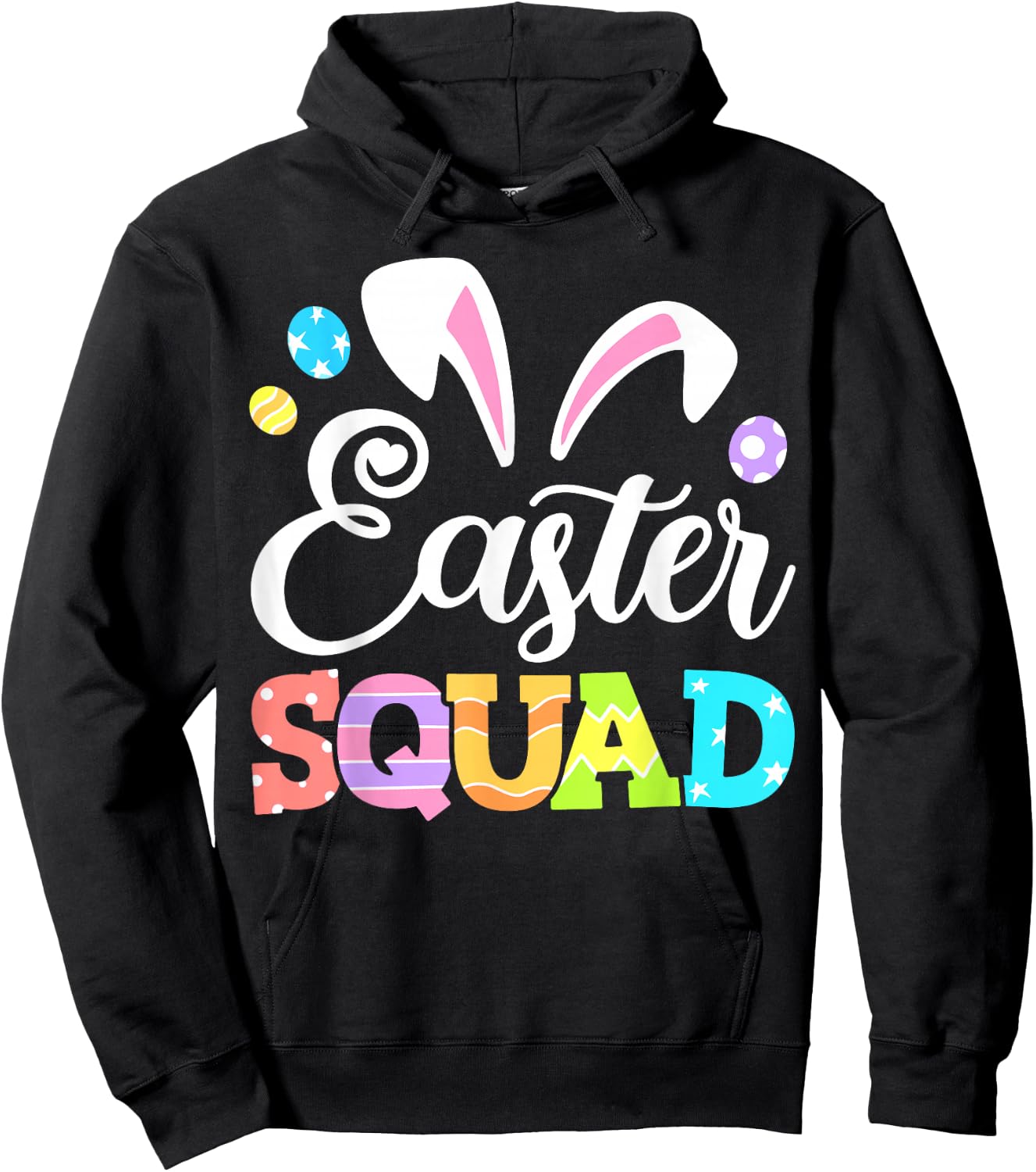 Happy Easter Squad Bunny Matching Family Easter Rabbit Ears Hoodie - Hoodie | Black
