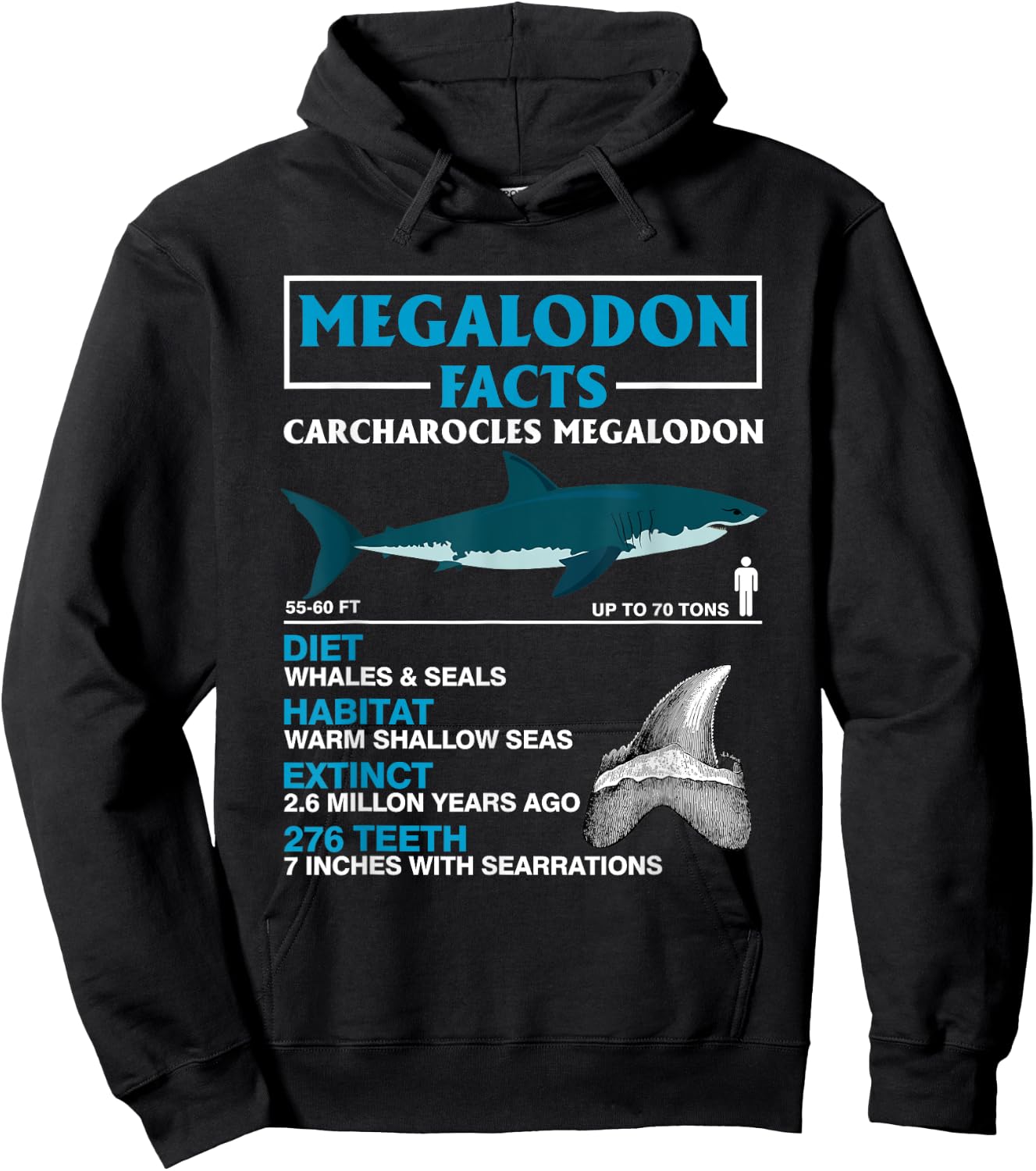 Meg Megalodon Facts Carcharocles Megalodon Prehistoric Shark Hoodie - Hoodie | Black