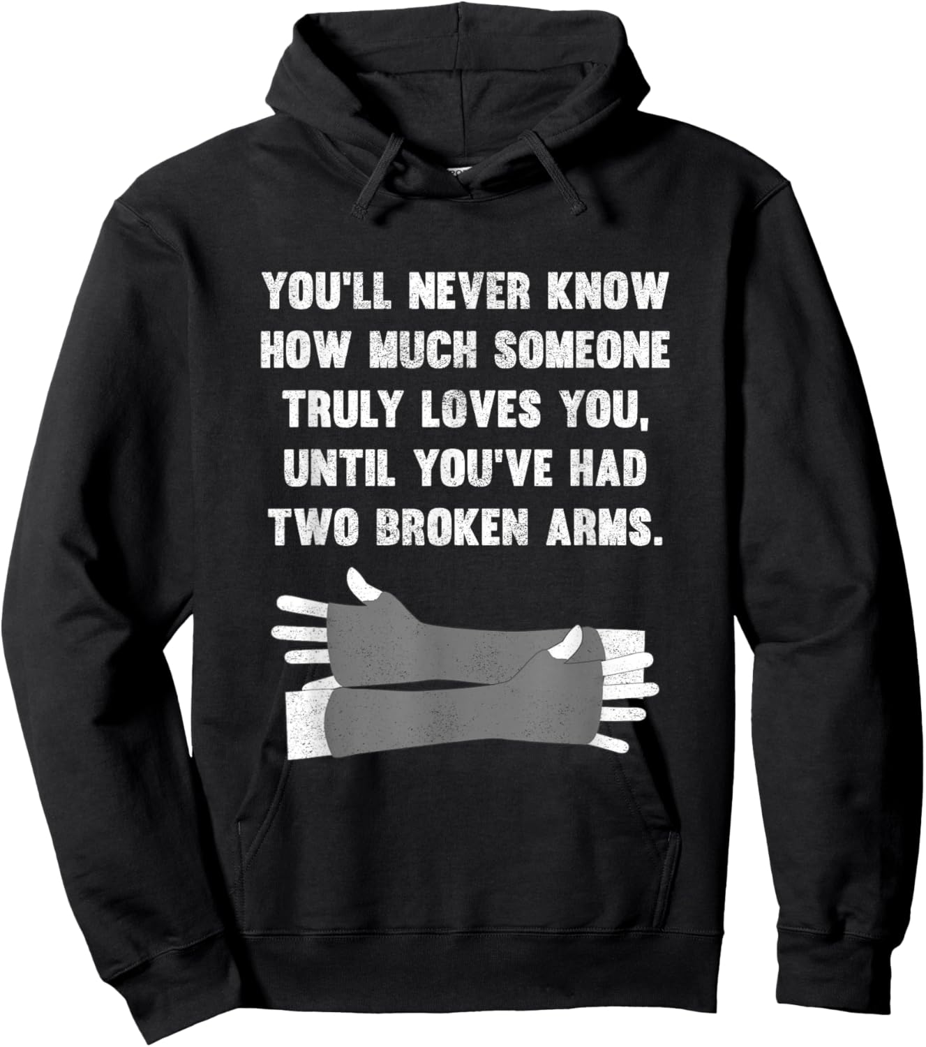 Funny Two Broken Arms Love Meme Social Media Hoodie - Hoodie | Black