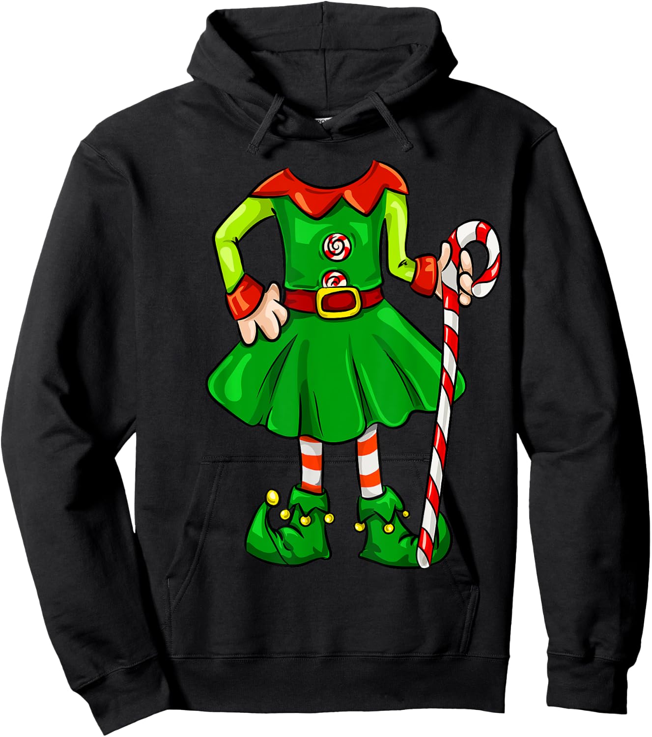 Funny Christmas Gift Cute Candy Cane Elf Girl Costume Hoodie - Hoodie | Black
