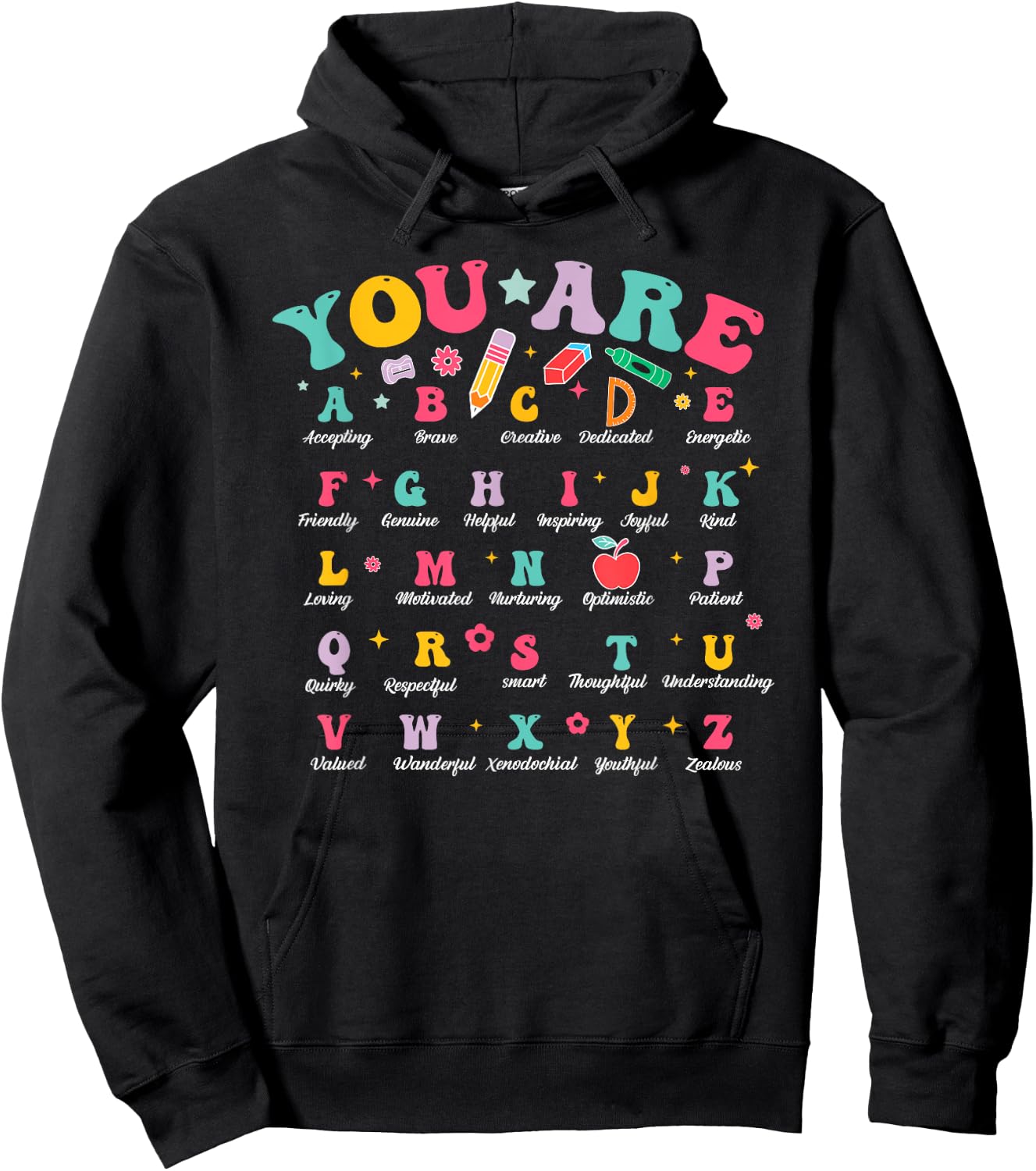 Alphabet Positive Affirmations Back To School Teacher Hoodie - Hoodie | Black